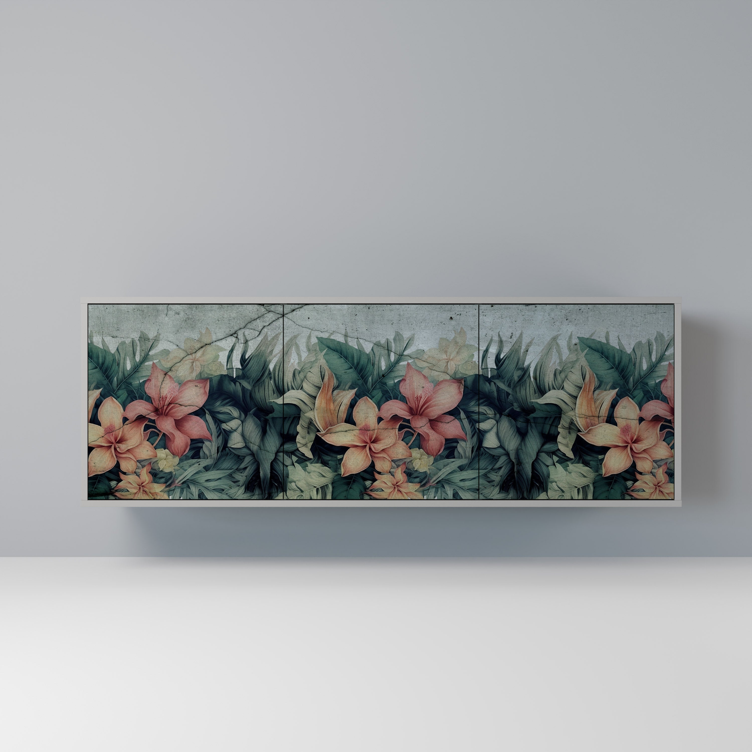 HEAVENLY BLOOM 3-Door Sideboard in Grey Finish