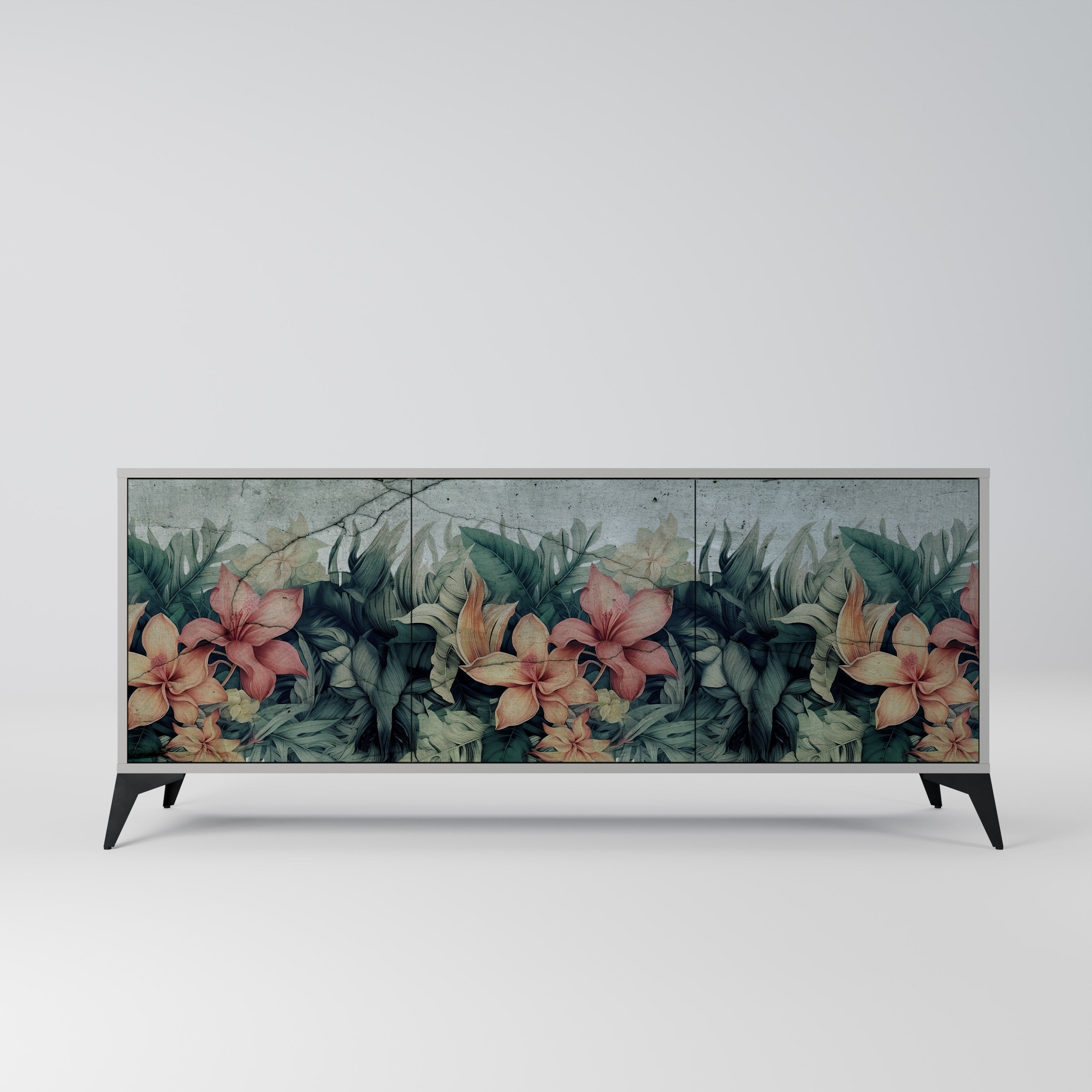 HEAVENLY BLOOM 3-Door Sideboard in Grey Finish