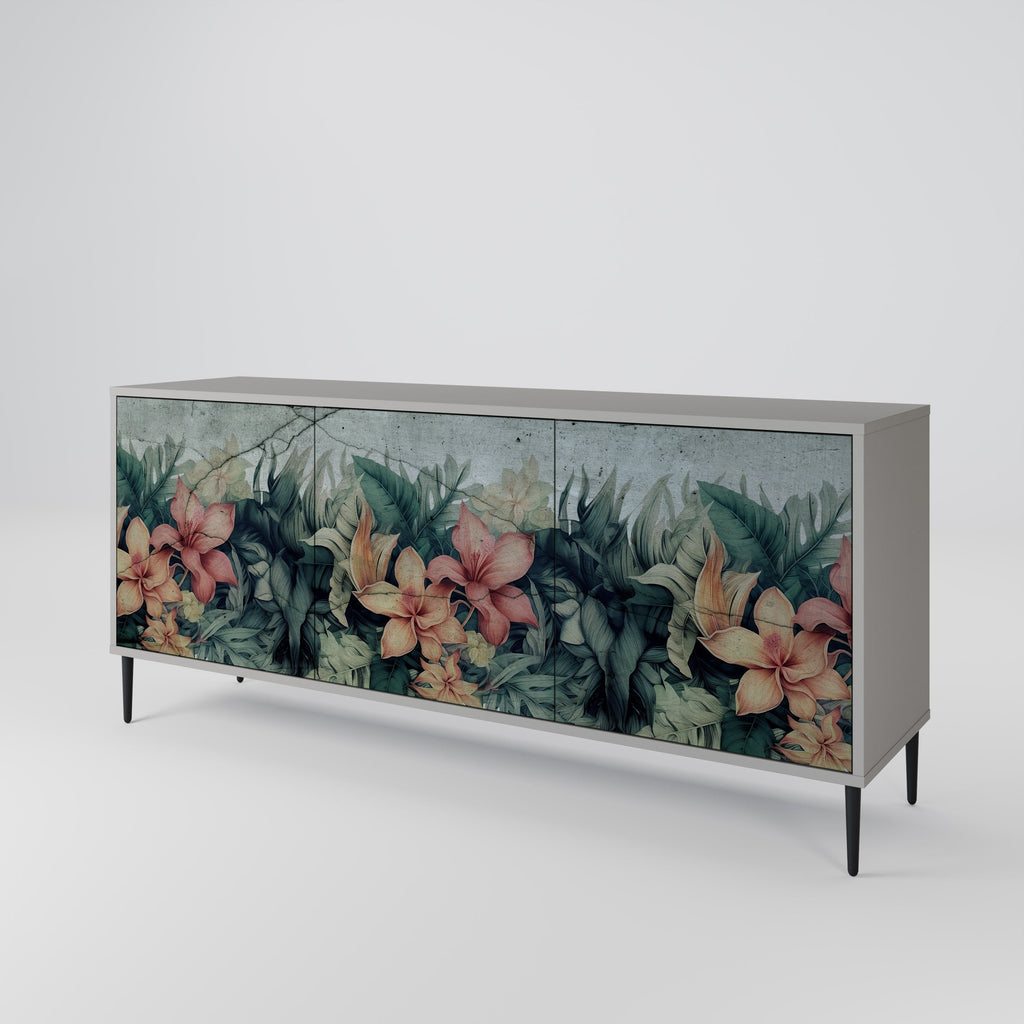 HEAVENLY BLOOM 3-Door Sideboard in Grey Finish