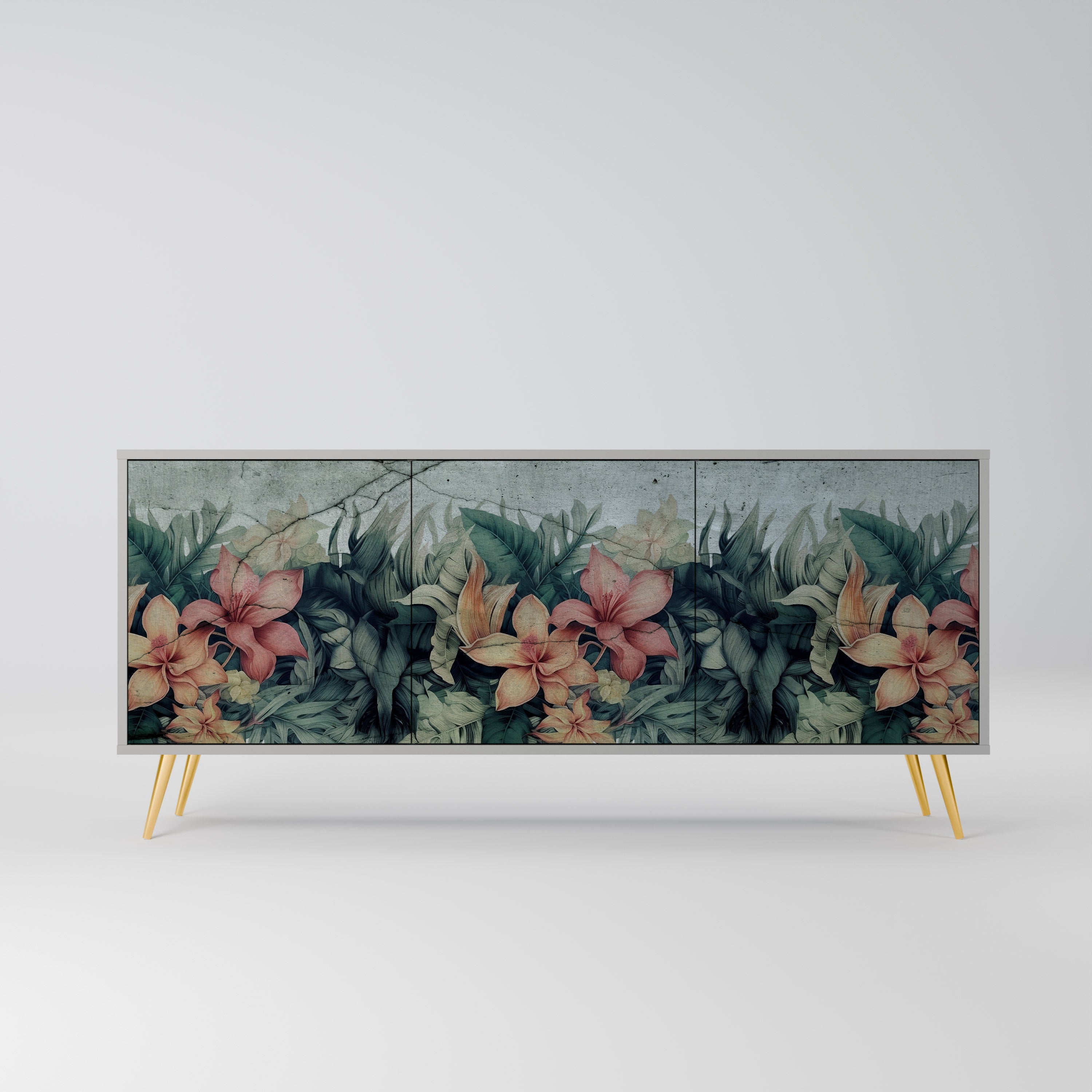 HEAVENLY BLOOM 3-Door Sideboard in Grey Finish