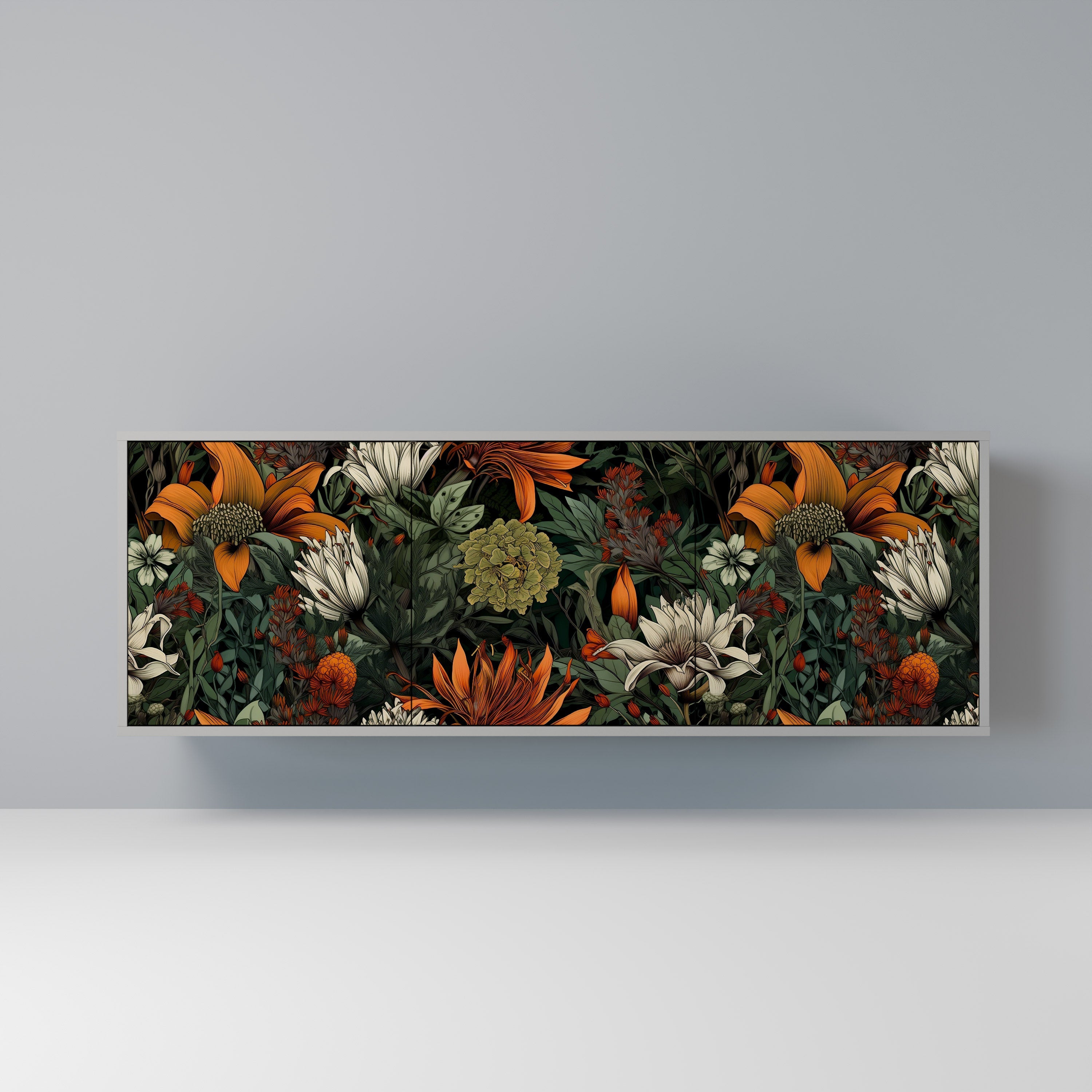 MIDNIGHT SPROUT 3-Door Sideboard in Grey Finish