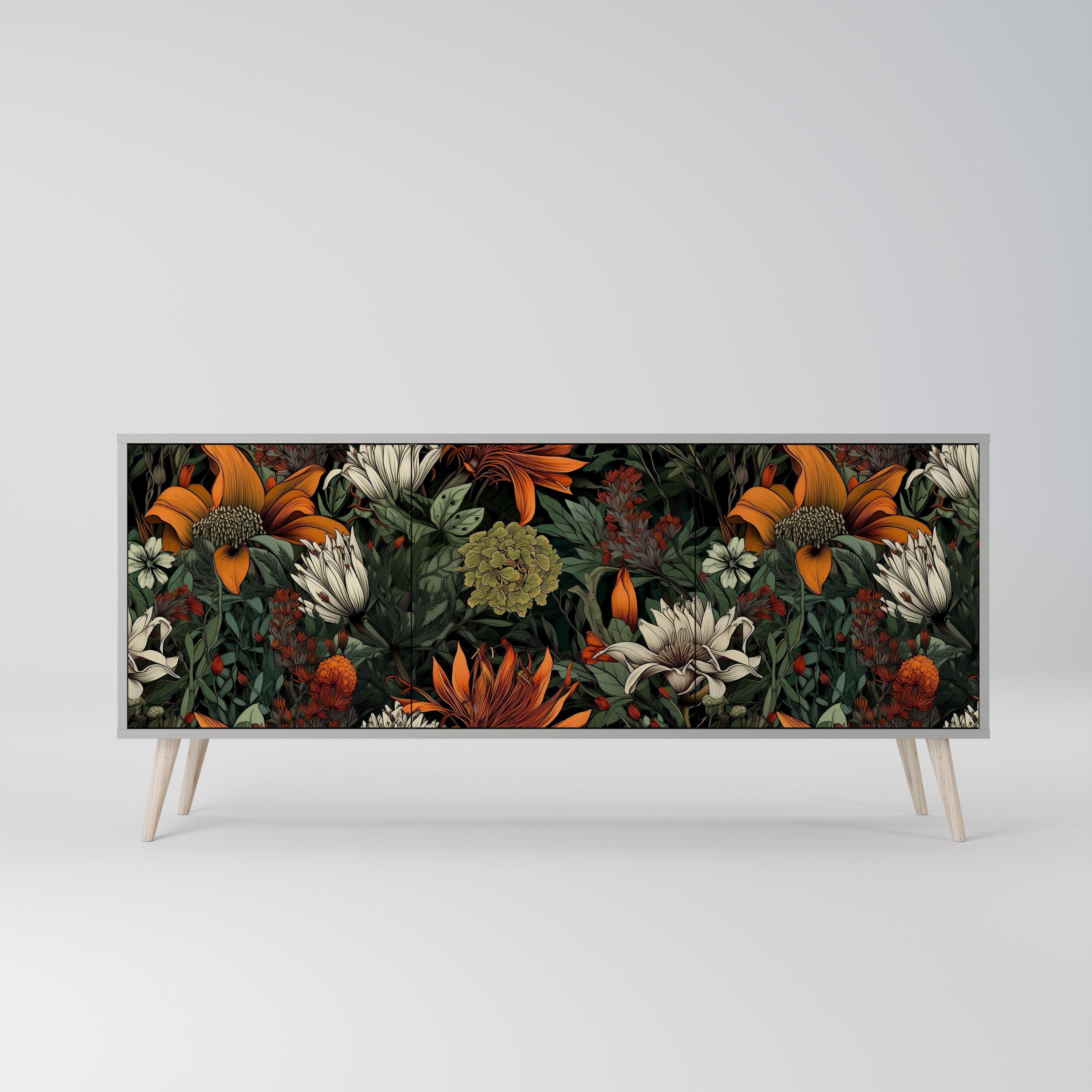 MIDNIGHT SPROUT 3-Door Sideboard in Grey Finish