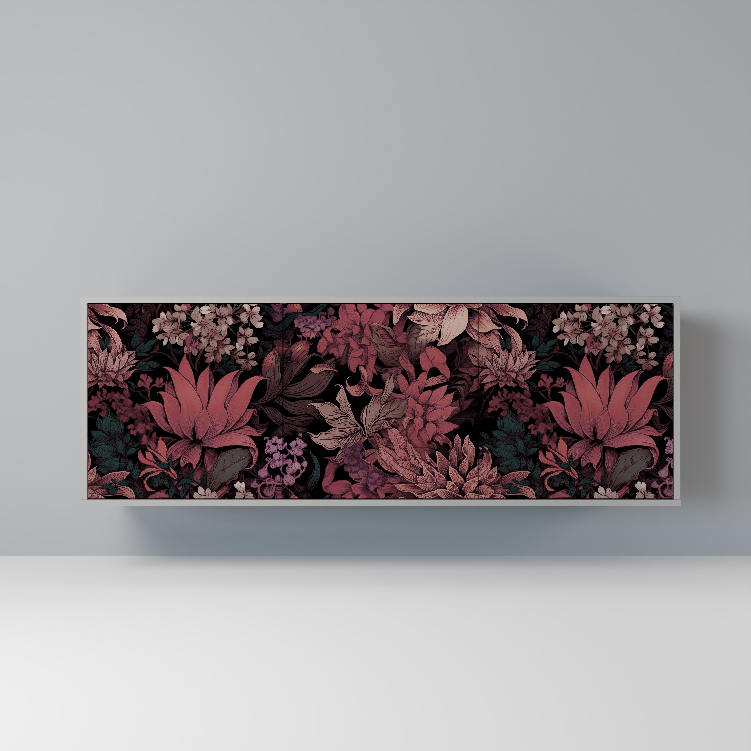 FLORAL WHISPER 3-Door Sideboard in Grey Finish
