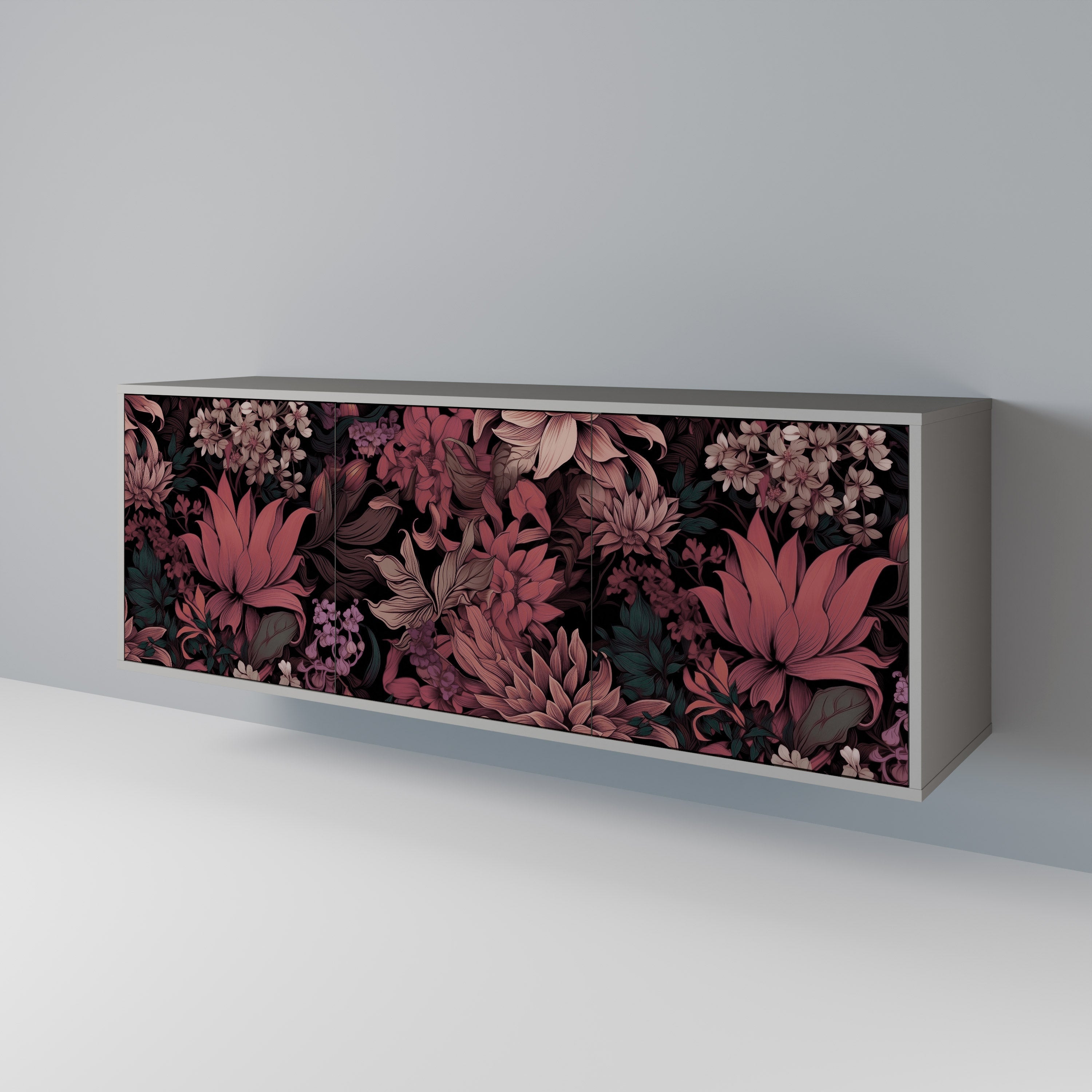 FLORAL WHISPER 3-Door Sideboard in Grey Finish