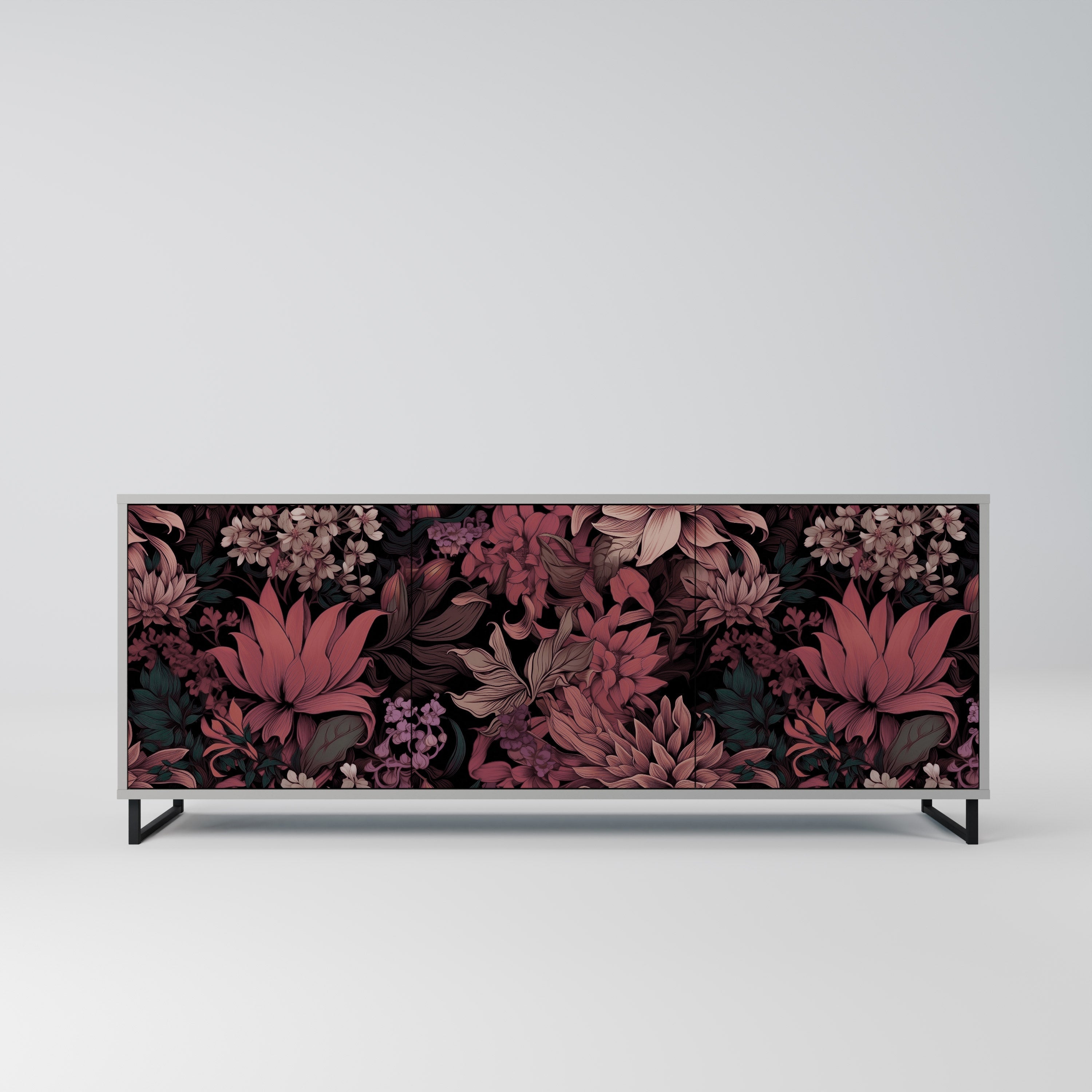 FLORAL WHISPER 3-Door Sideboard in Grey Finish