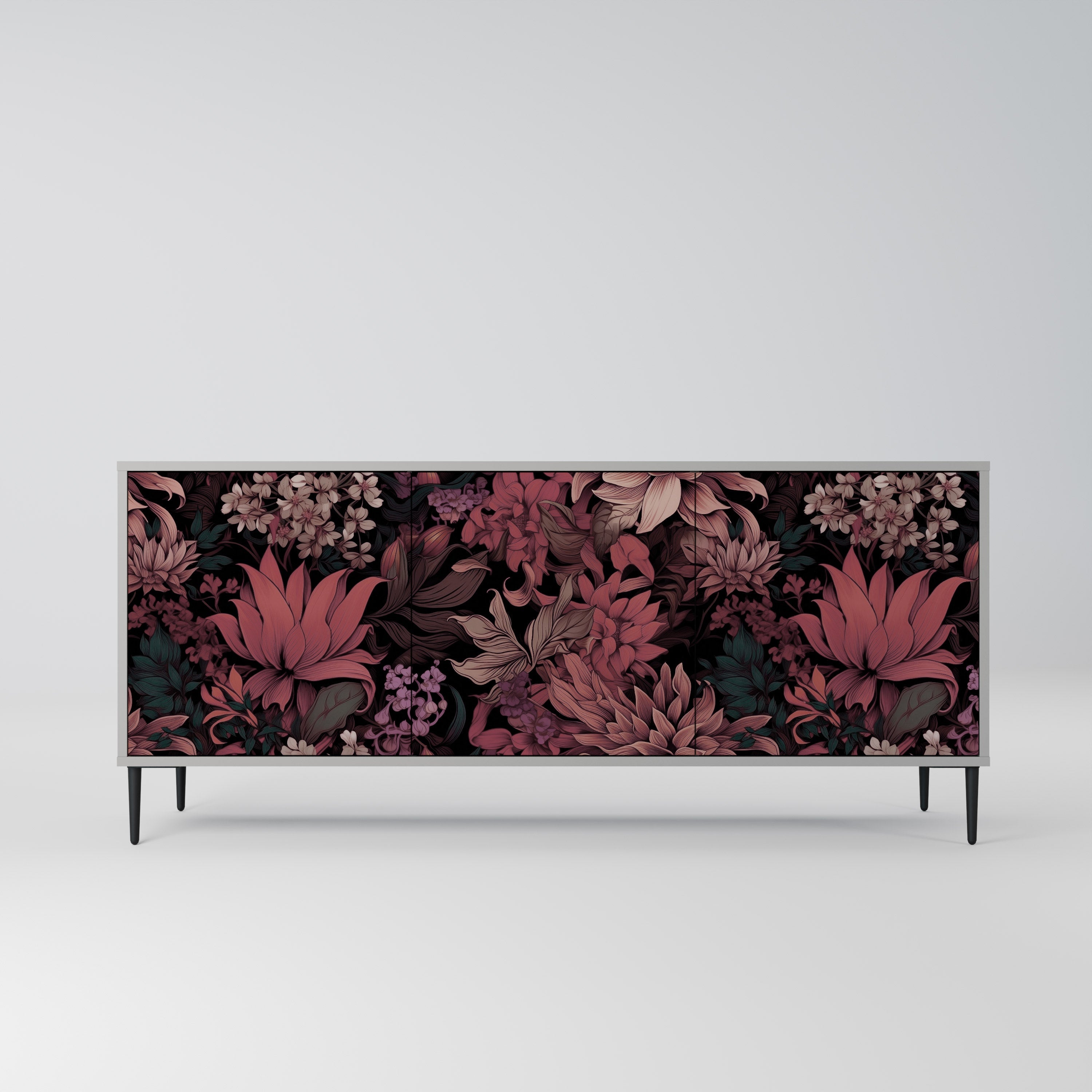 FLORAL WHISPER 3-Door Sideboard in Grey Finish