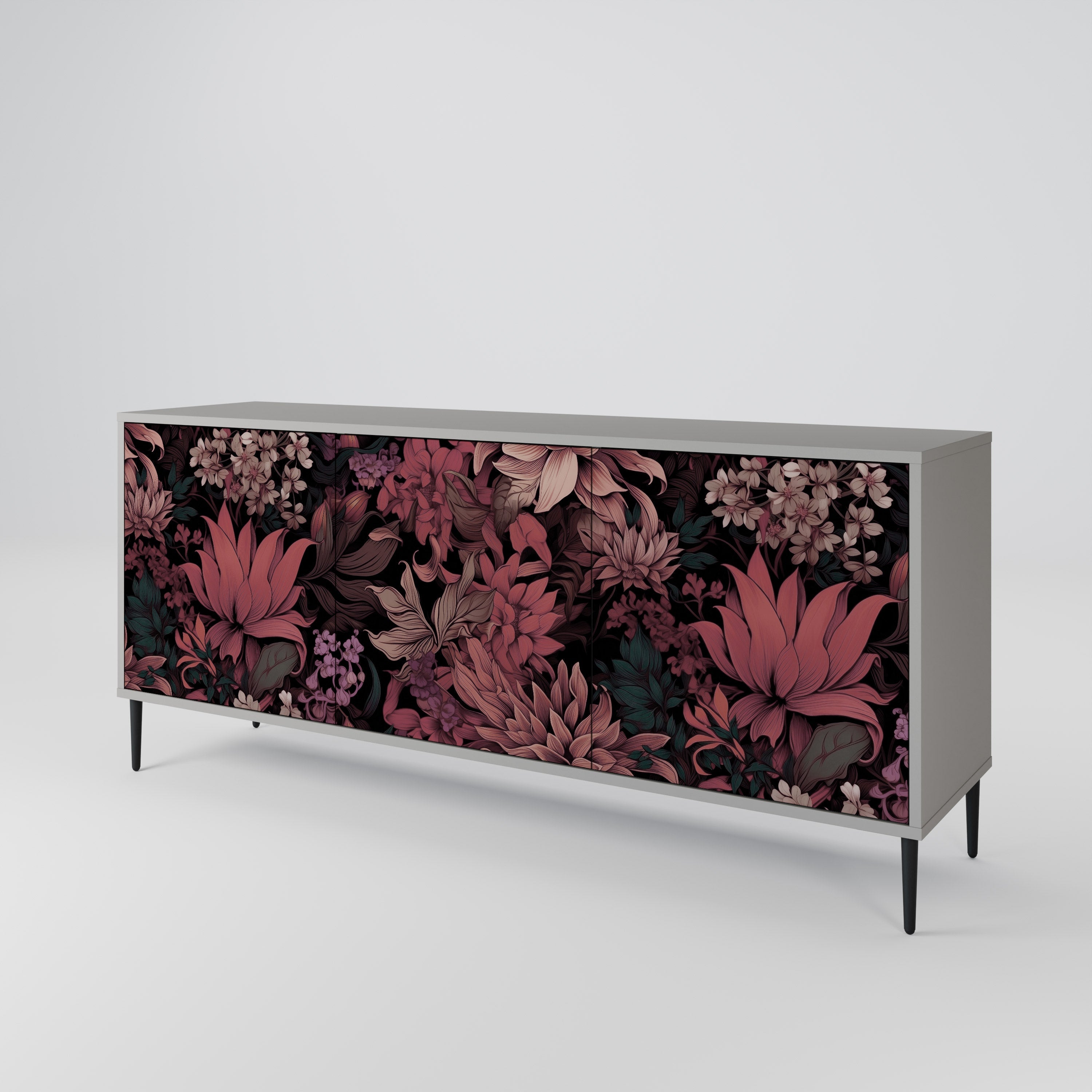 FLORAL WHISPER 3-Door Sideboard in Grey Finish