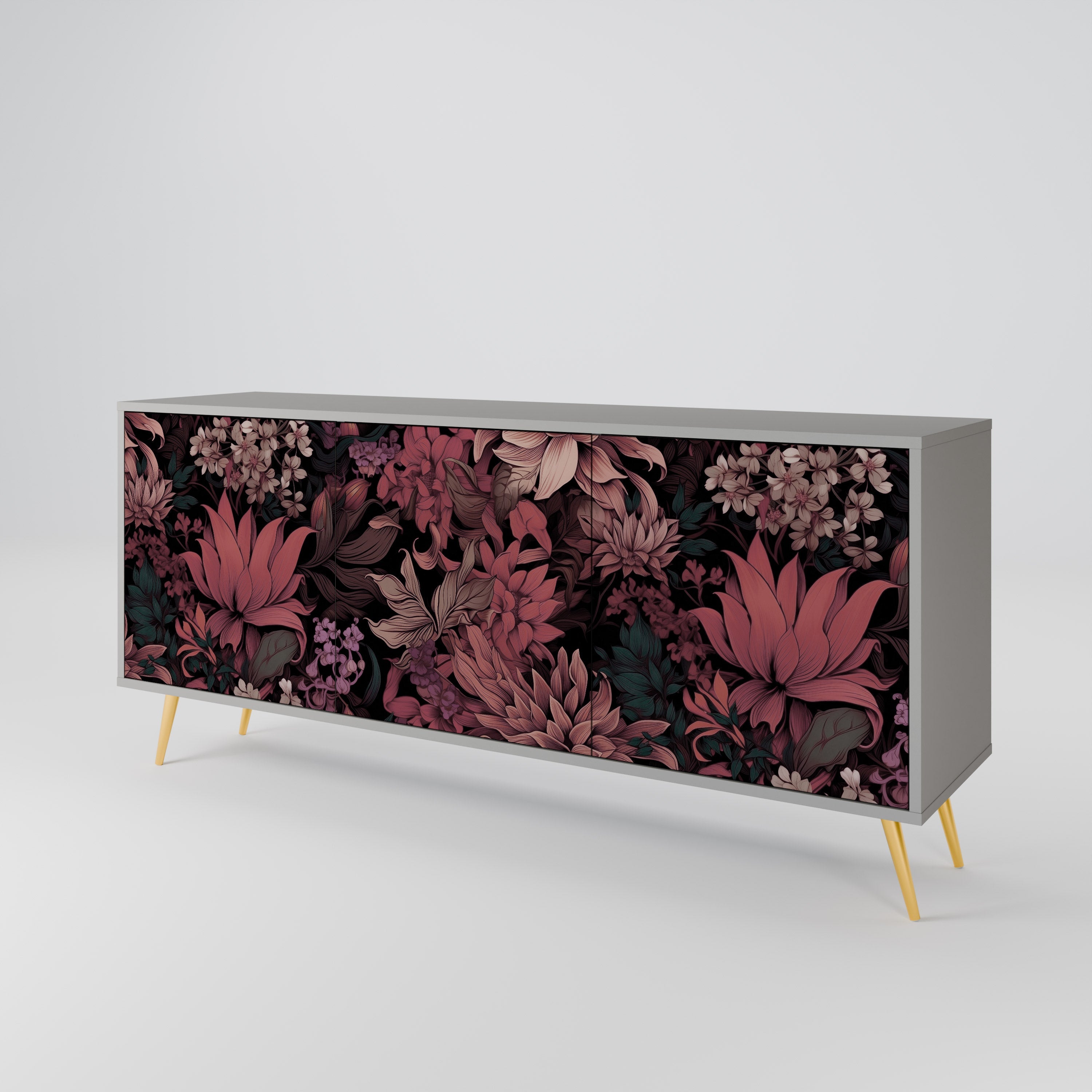 FLORAL WHISPER 3-Door Sideboard in Grey Finish