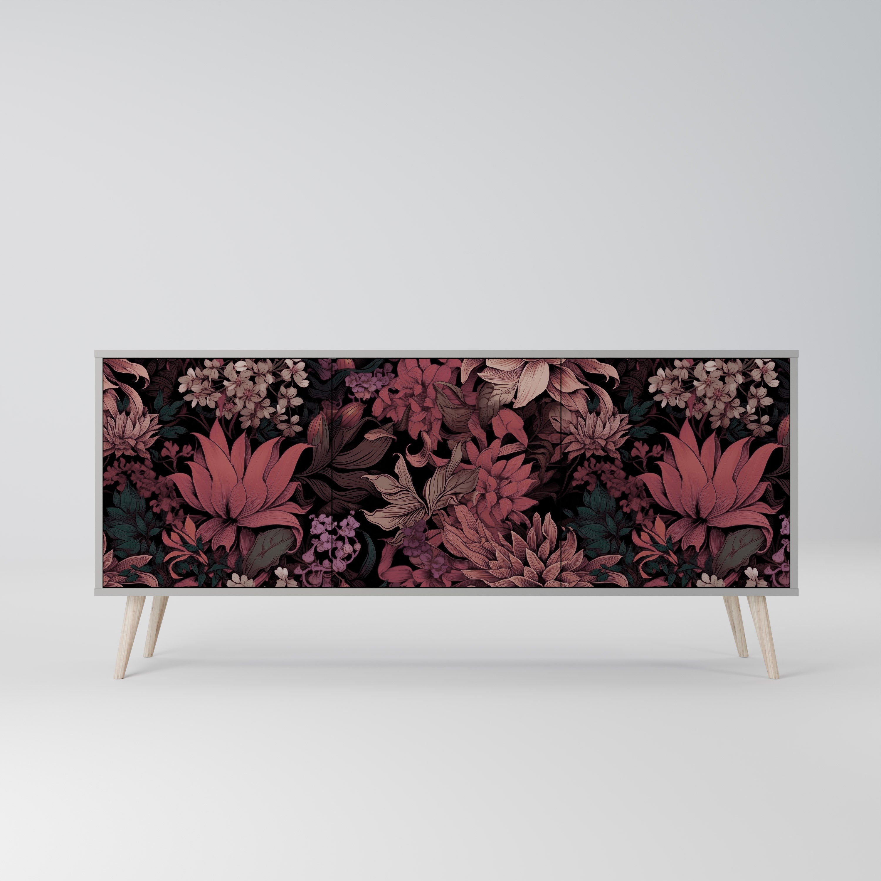 FLORAL WHISPER 3-Door Sideboard in Grey Finish