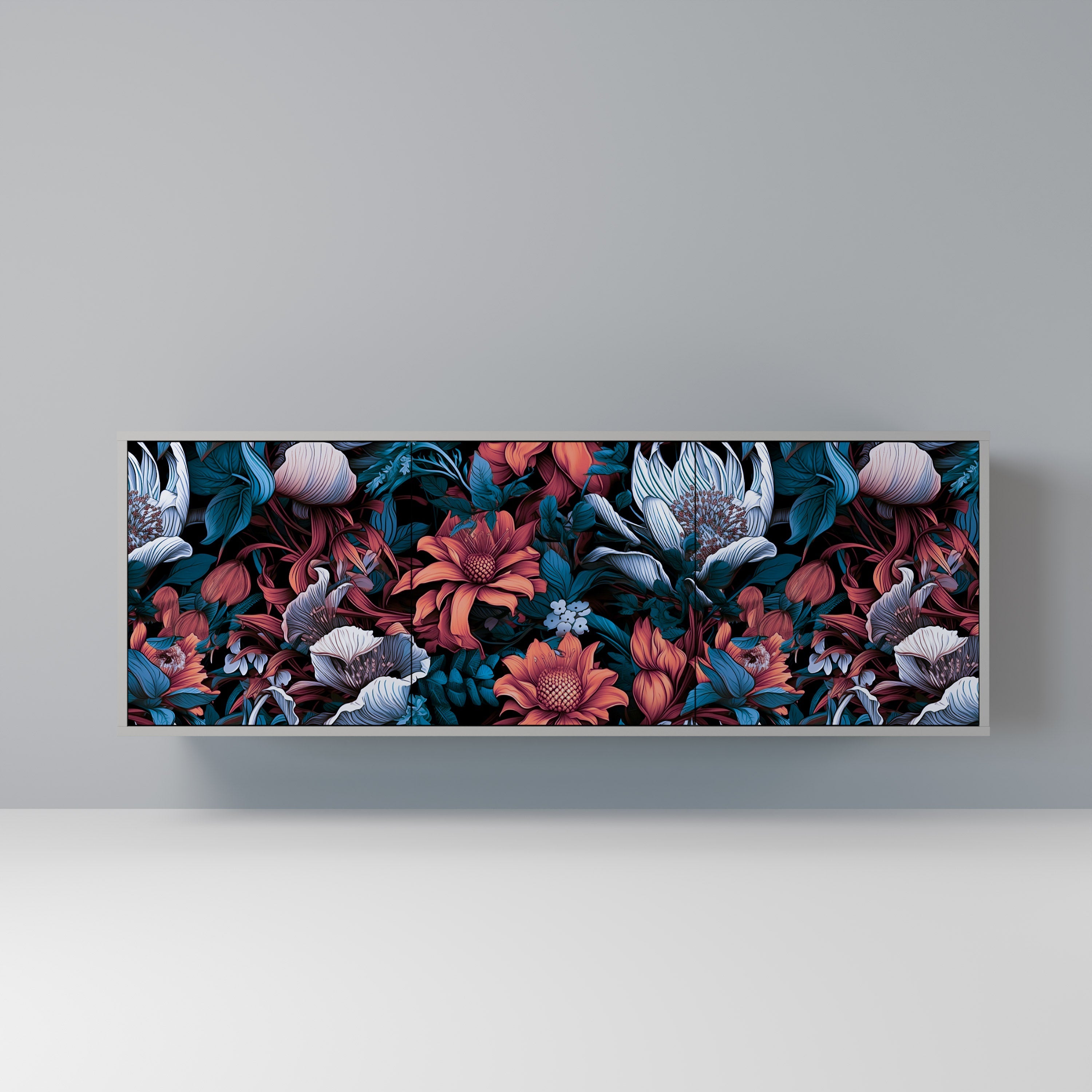 ETHEREAL BLOSSOMS 3-Door Sideboard in Grey Finish