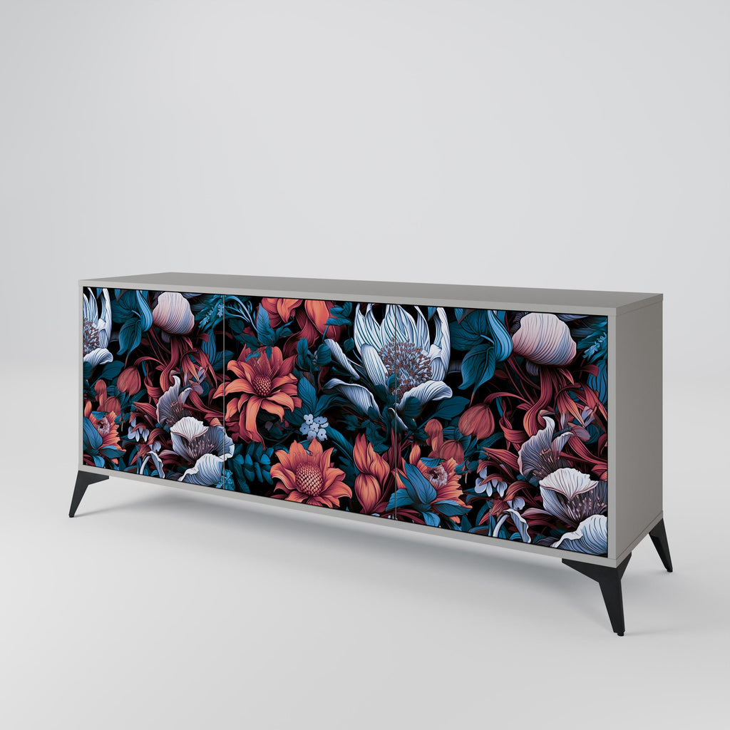 ETHEREAL BLOSSOMS 3-Door Sideboard in Grey Finish