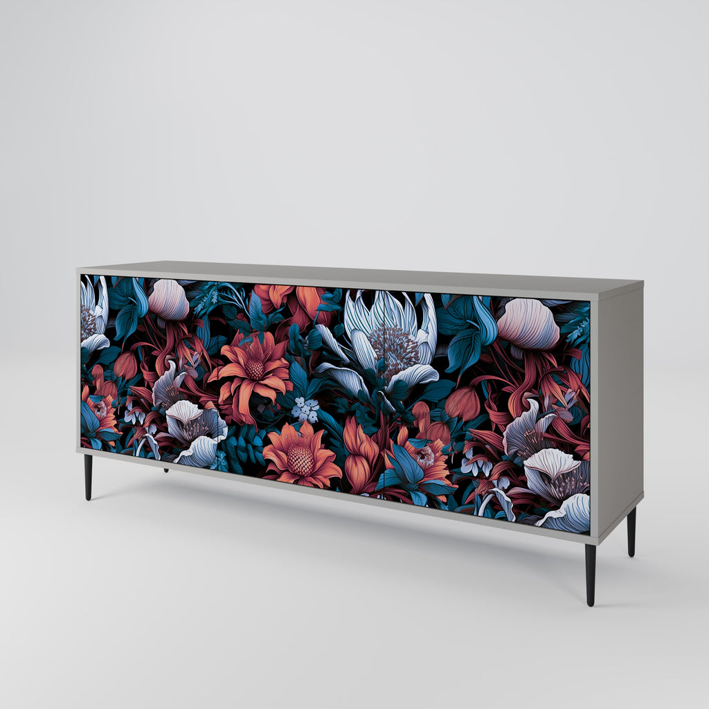 ETHEREAL BLOSSOMS 3-Door Sideboard in Grey Finish