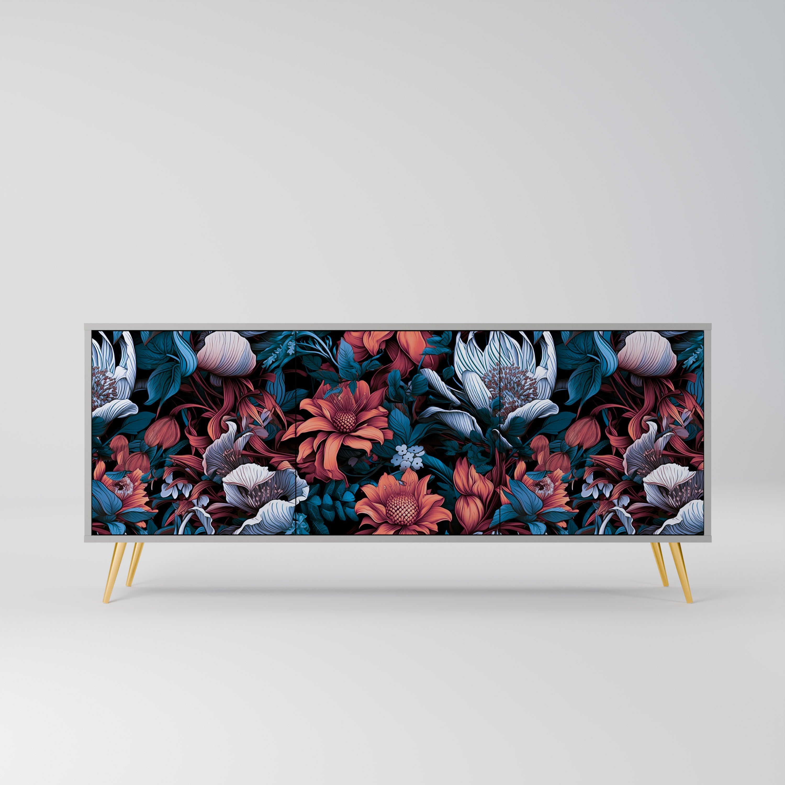 ETHEREAL BLOSSOMS 3-Door Sideboard in Grey Finish