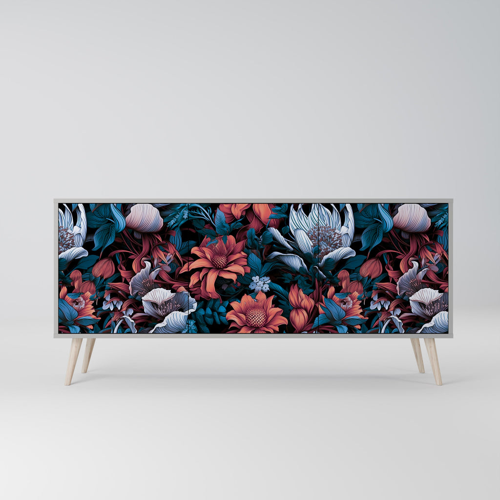 ETHEREAL BLOSSOMS 3-Door Sideboard in Grey Finish