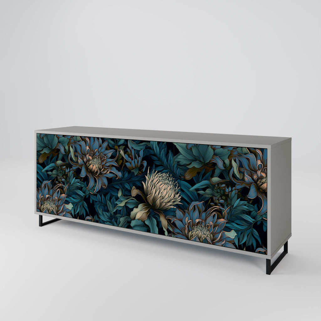 TWILIGHT BLOOM 3-Door Sideboard in Grey Finish