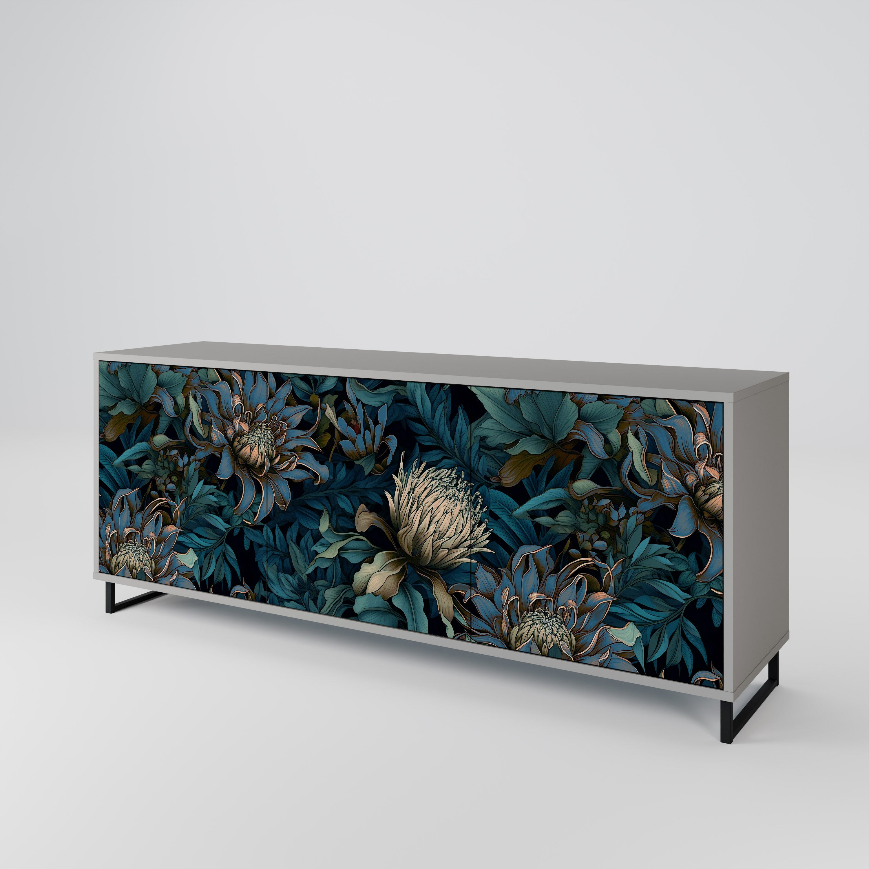 TWILIGHT BLOOM 3-Door Sideboard in Grey Finish