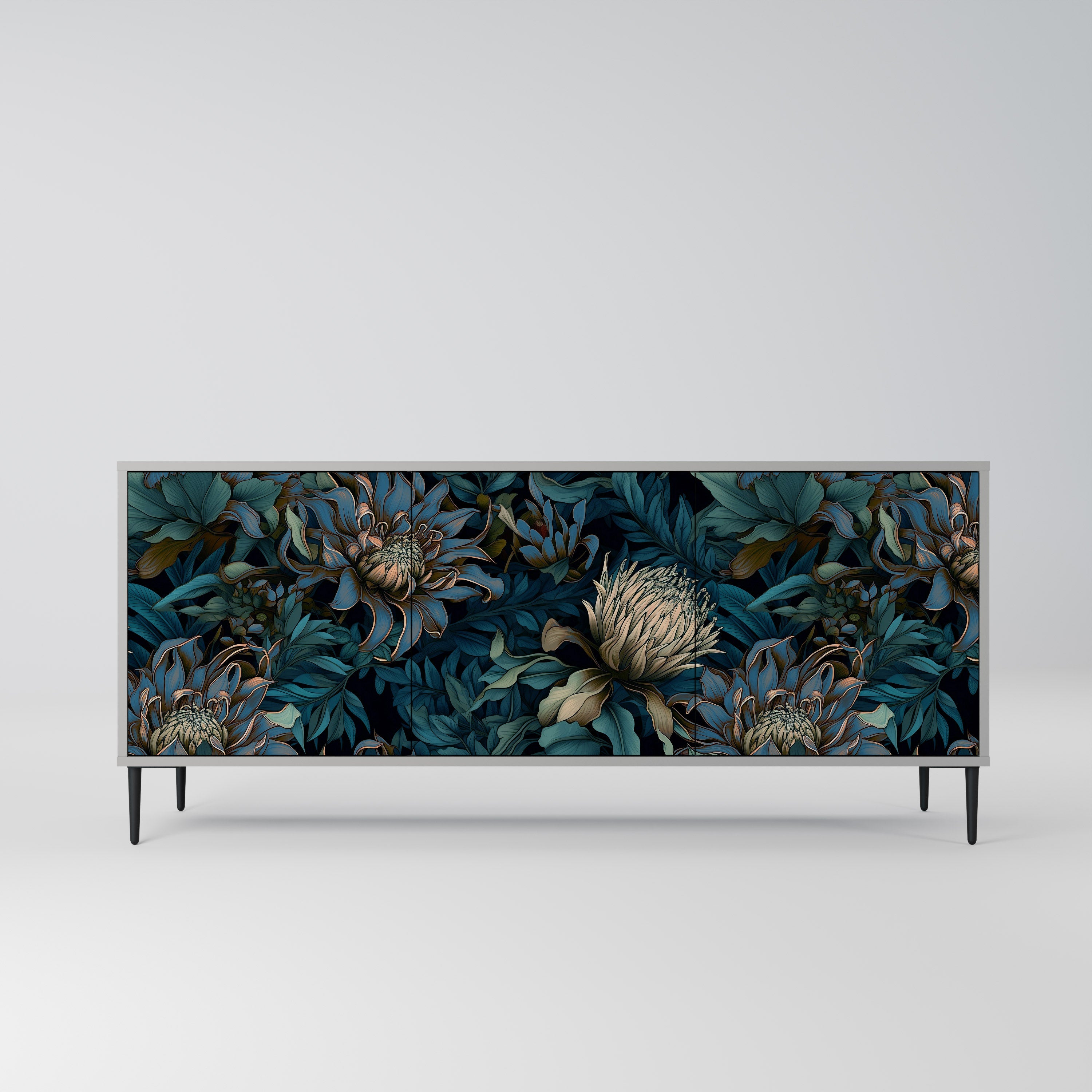 TWILIGHT BLOOM 3-Door Sideboard in Grey Finish