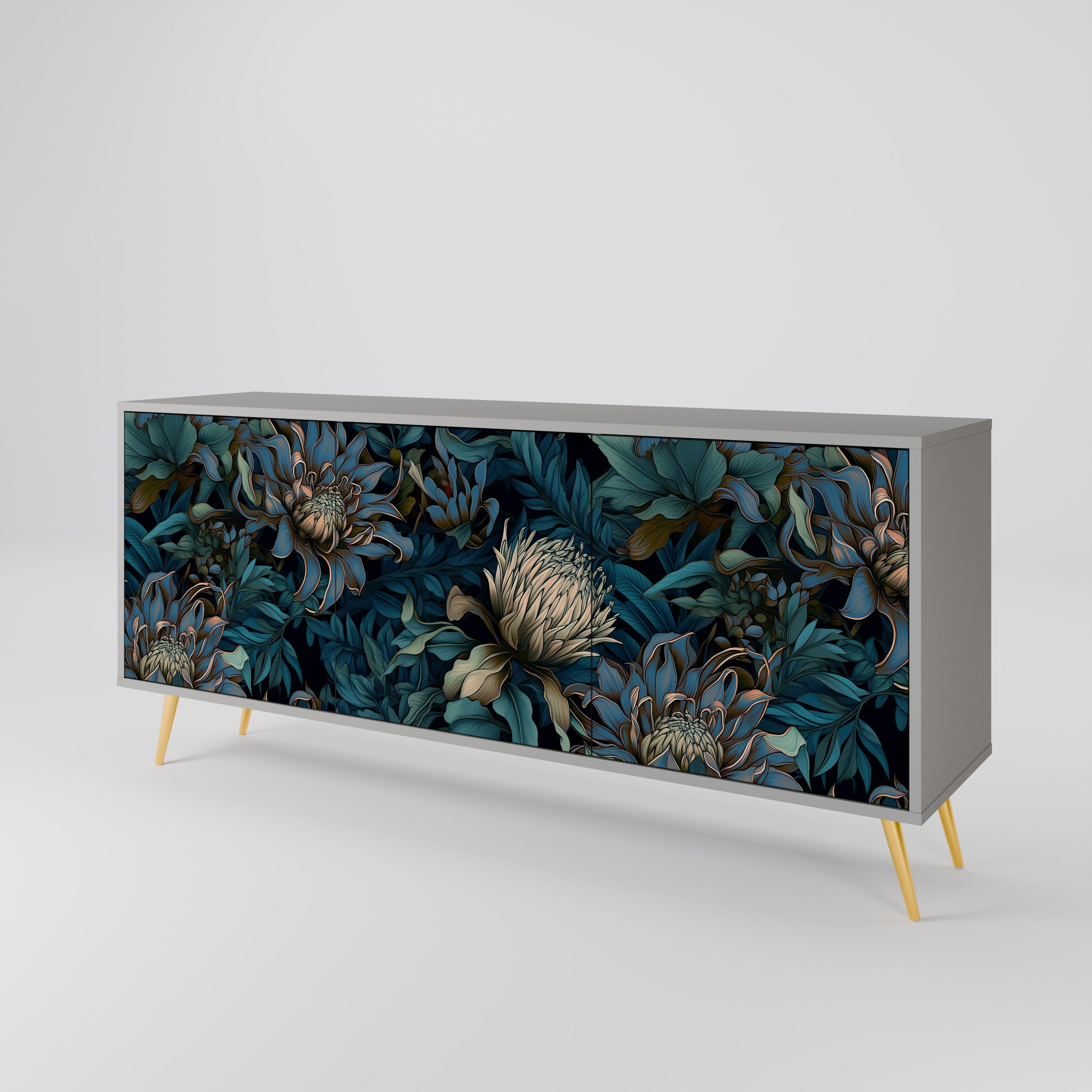 TWILIGHT BLOOM 3-Door Sideboard in Grey Finish