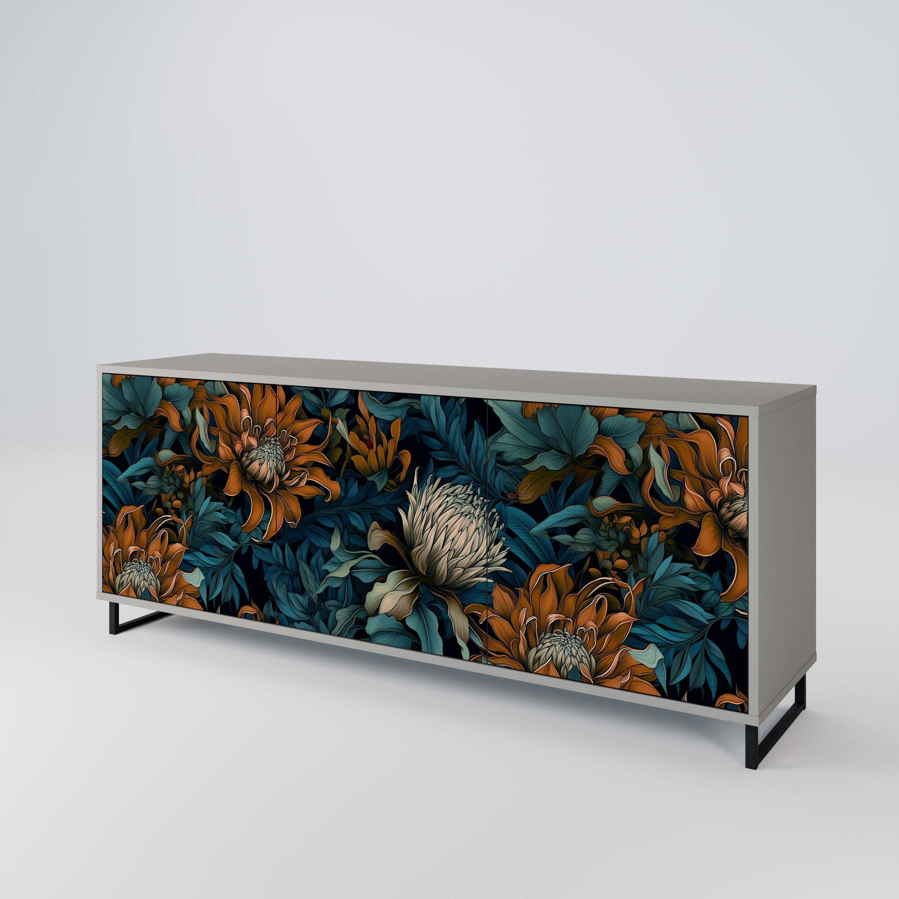 MORNING BLOOM 3-Door Sideboard in Grey Finish