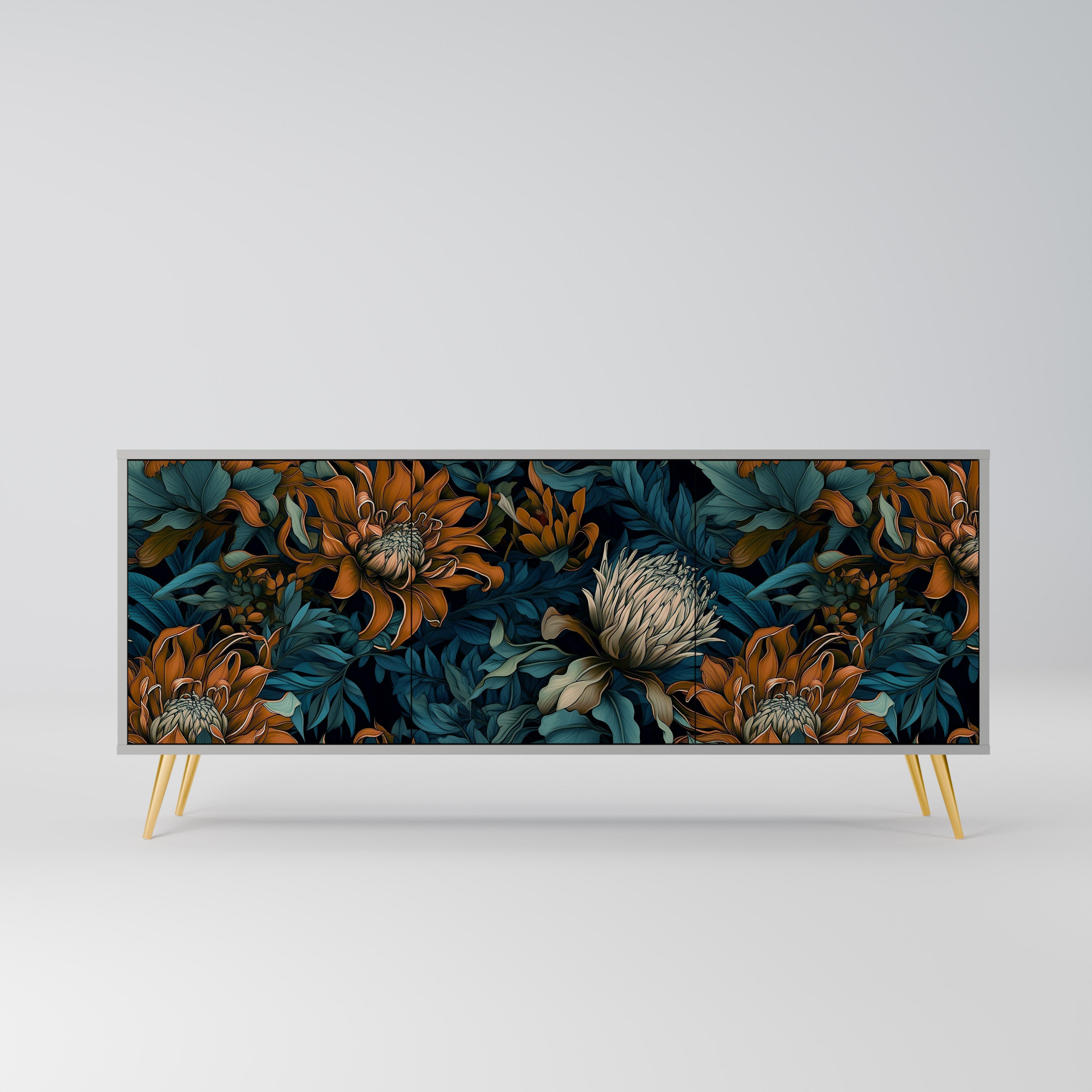 MORNING BLOOM 3-Door Sideboard in Grey Finish