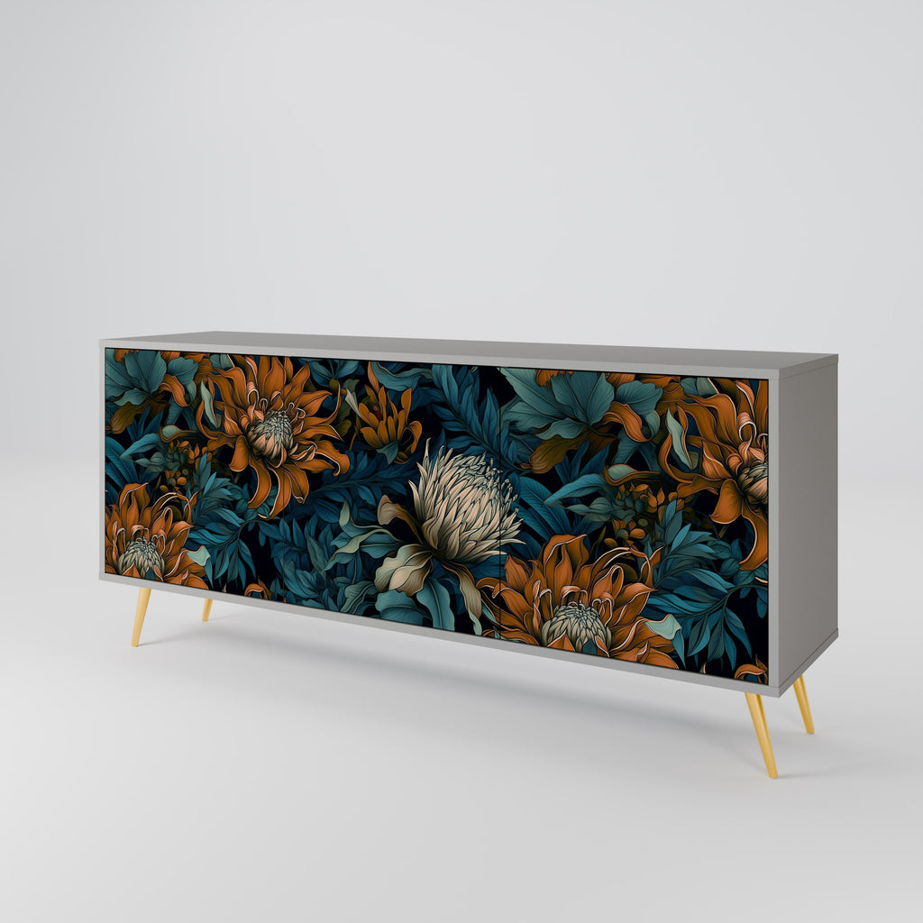 MORNING BLOOM 3-Door Sideboard in Grey Finish