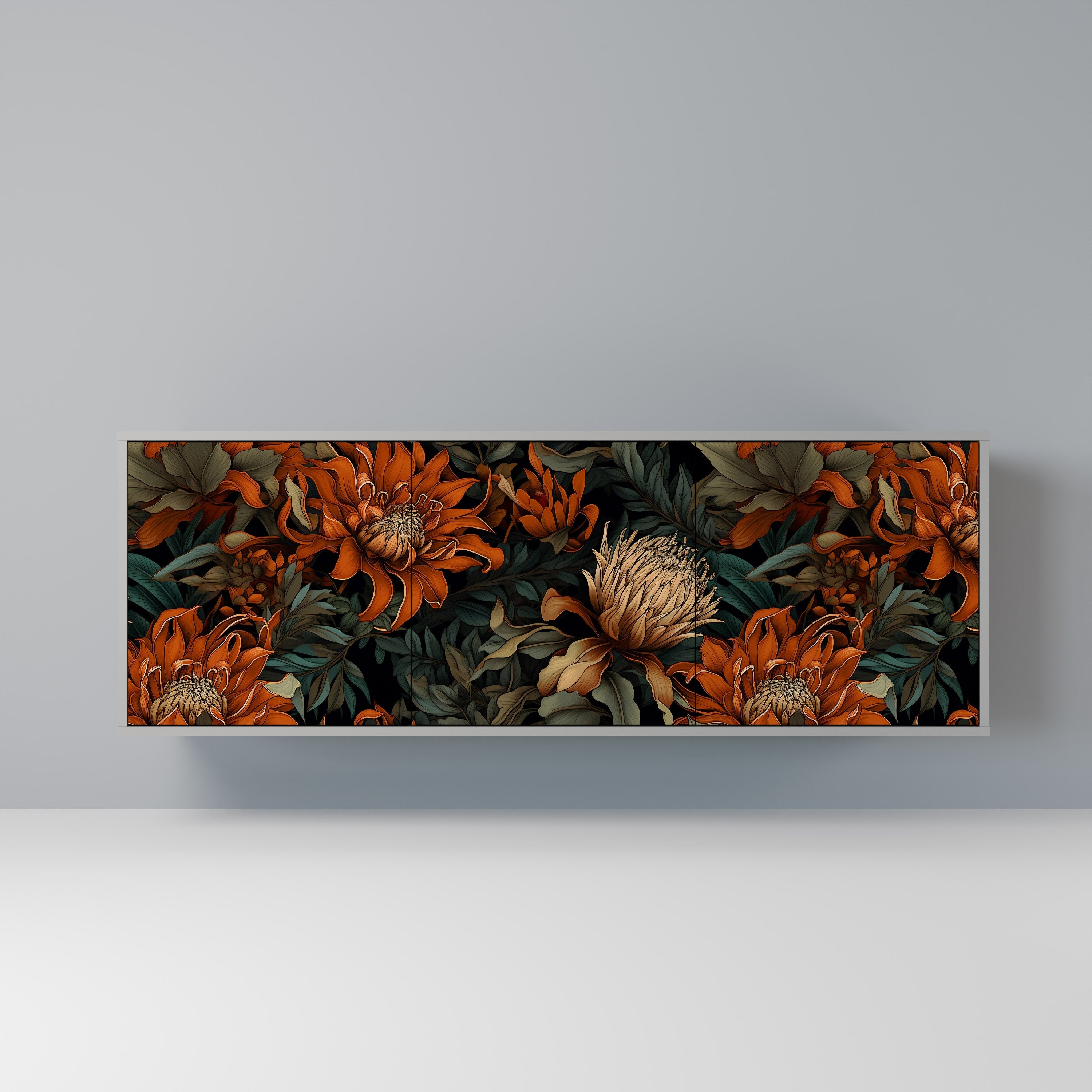 DAWN BLOOM 3-Door Sideboard in Grey Finish