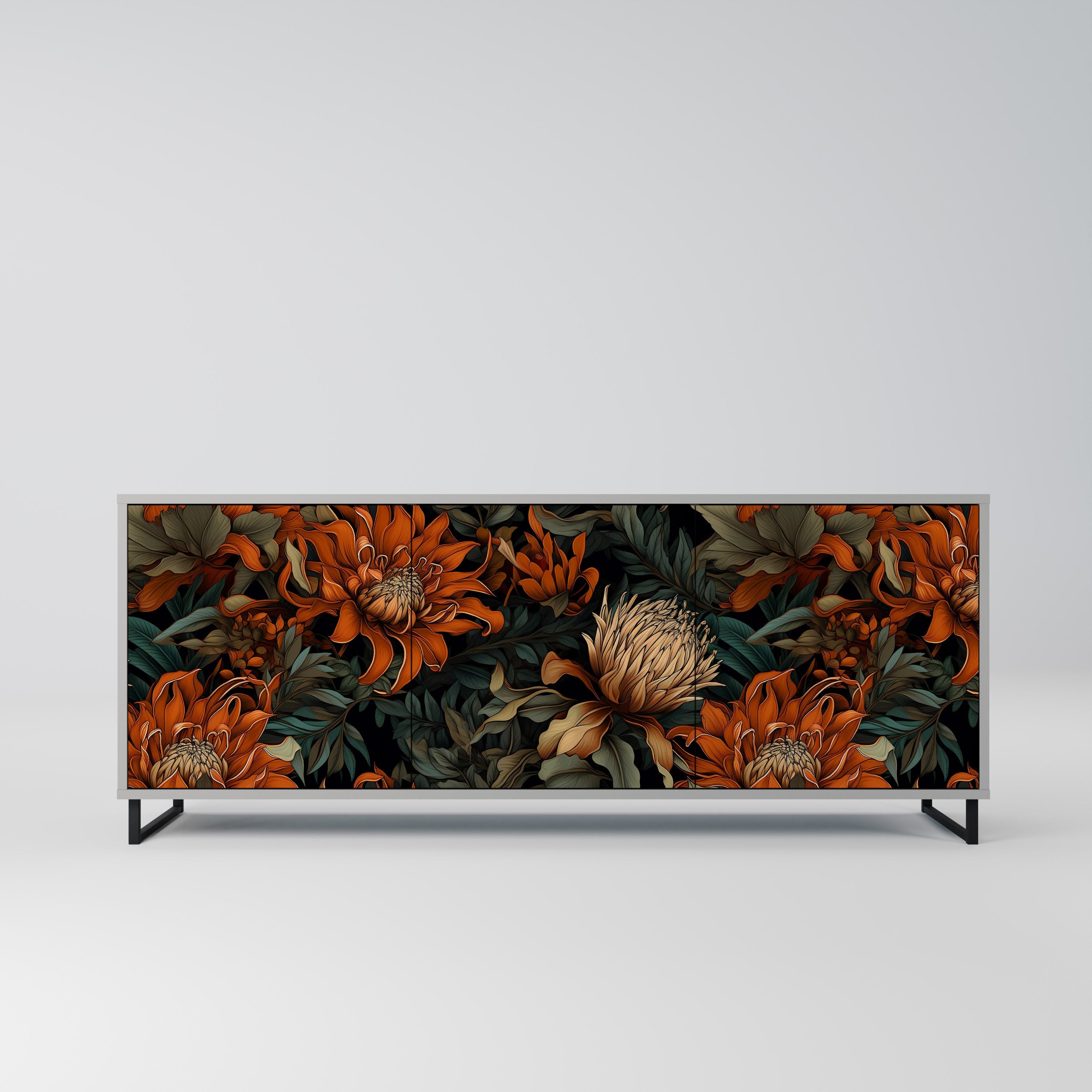 DAWN BLOOM 3-Door Sideboard in Grey Finish