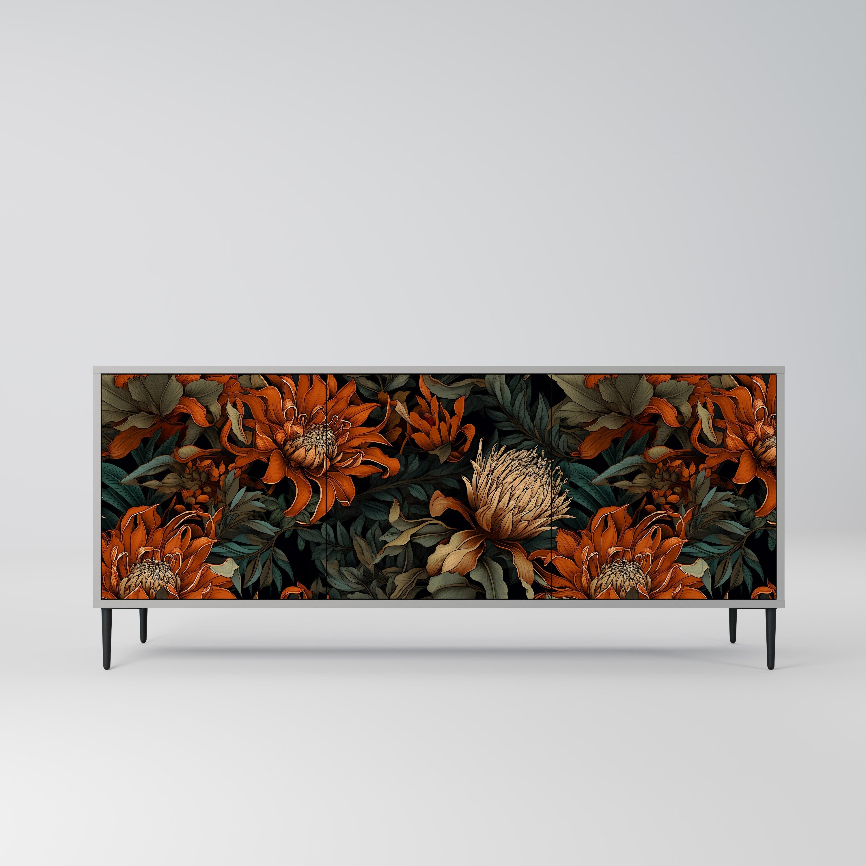 DAWN BLOOM 3-Door Sideboard in Grey Finish