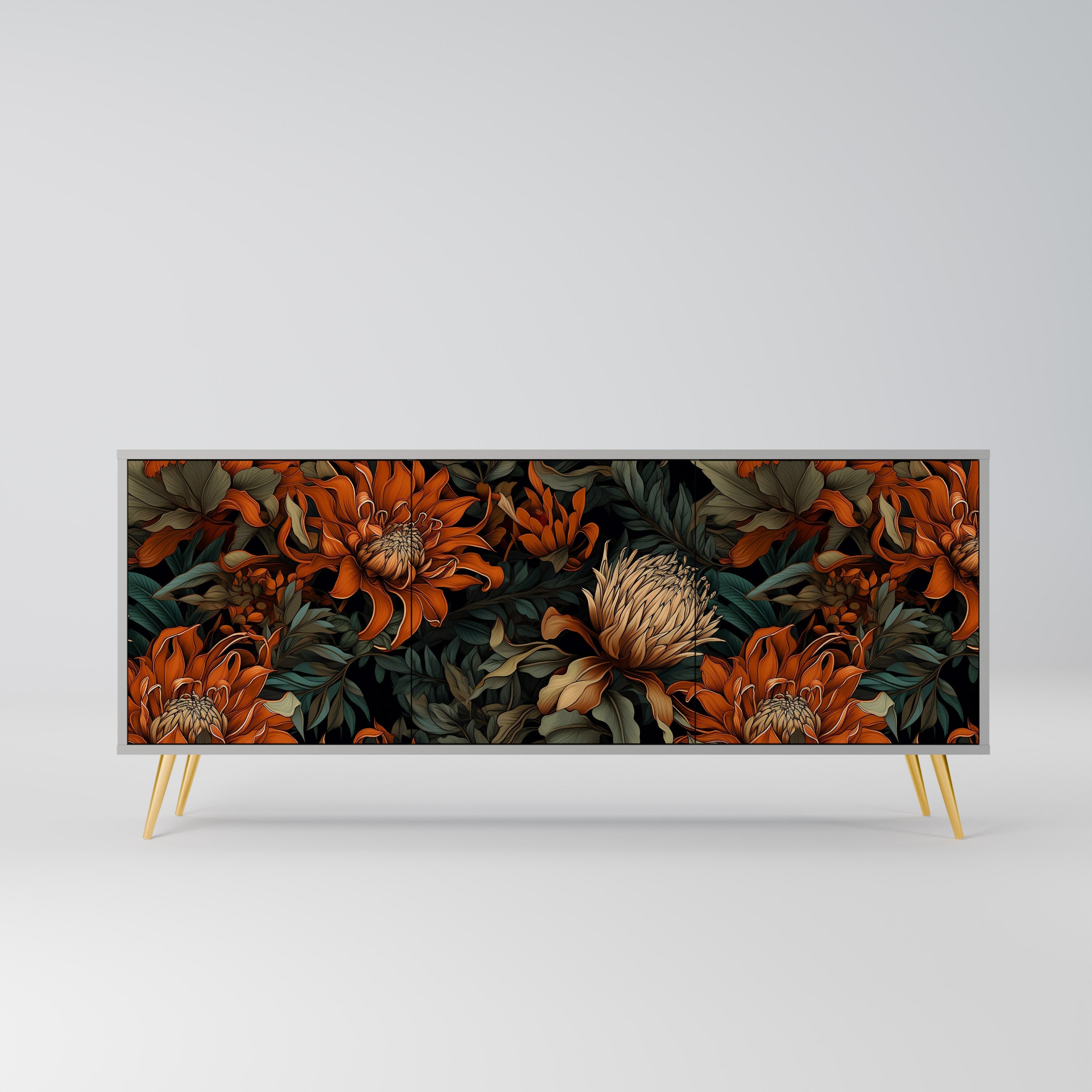 DAWN BLOOM 3-Door Sideboard in Grey Finish