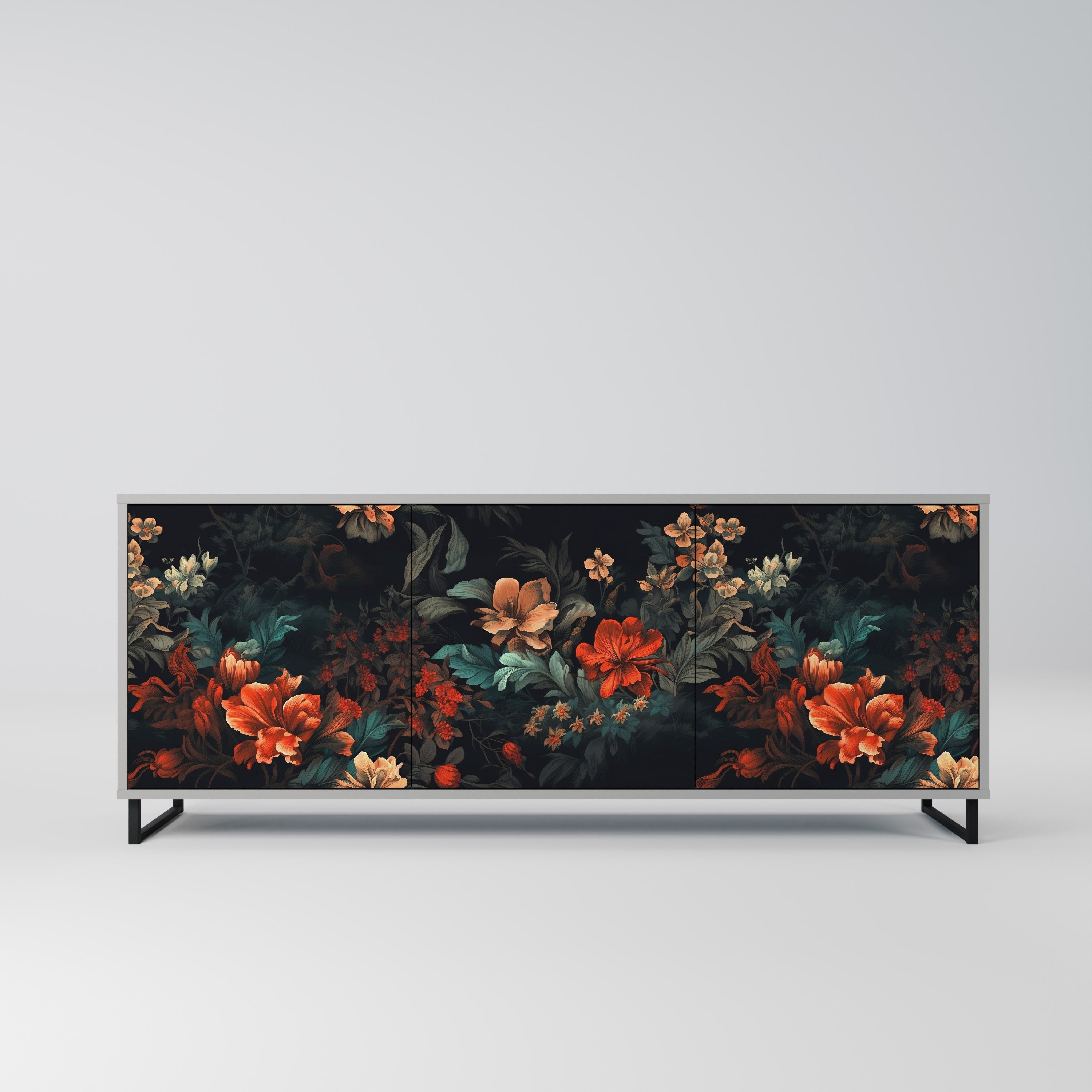 IMAGINARY BLOSSOM 3-Door Sideboard in Grey Finish