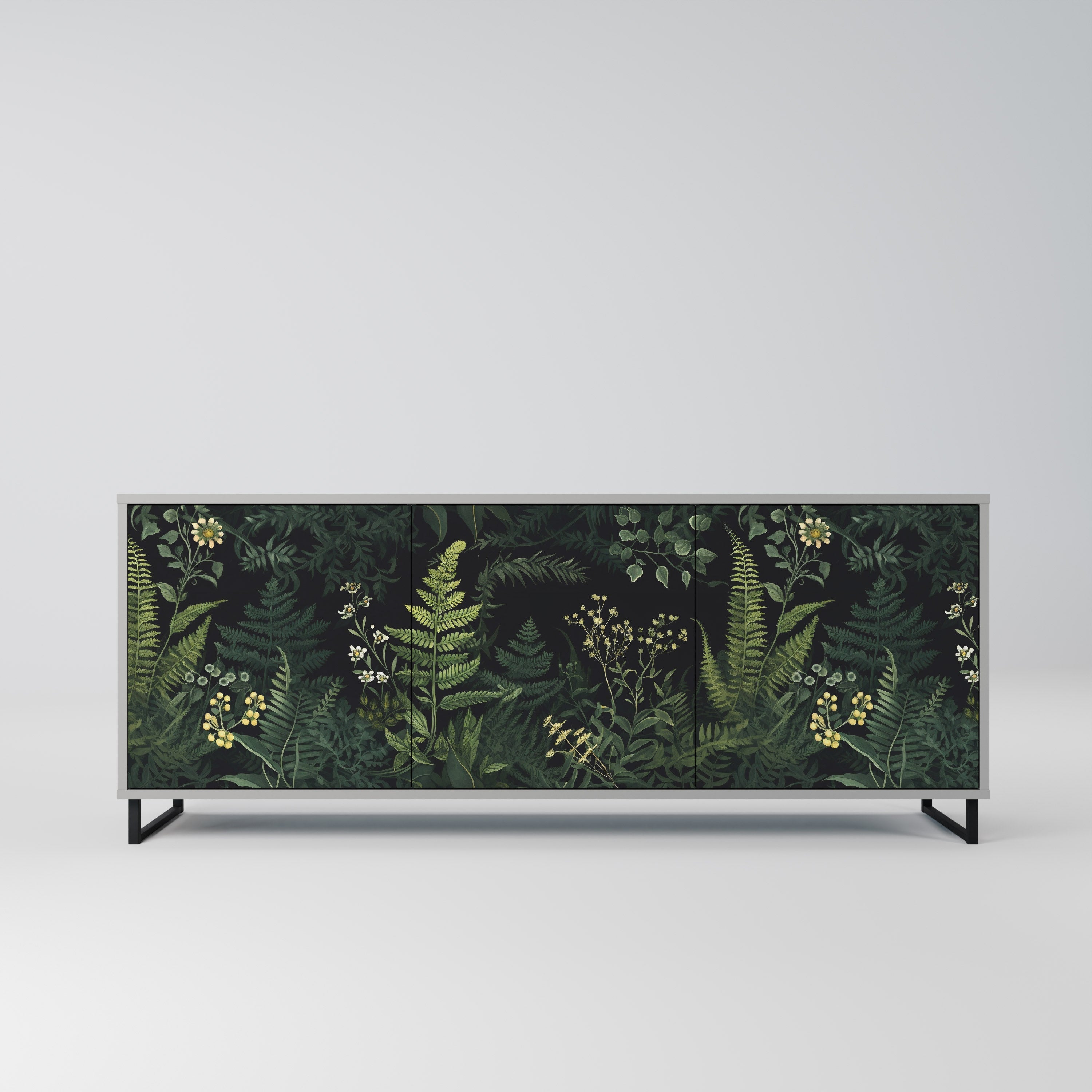 FERN FLOWERS 3-Door Sideboard in Grey Finish