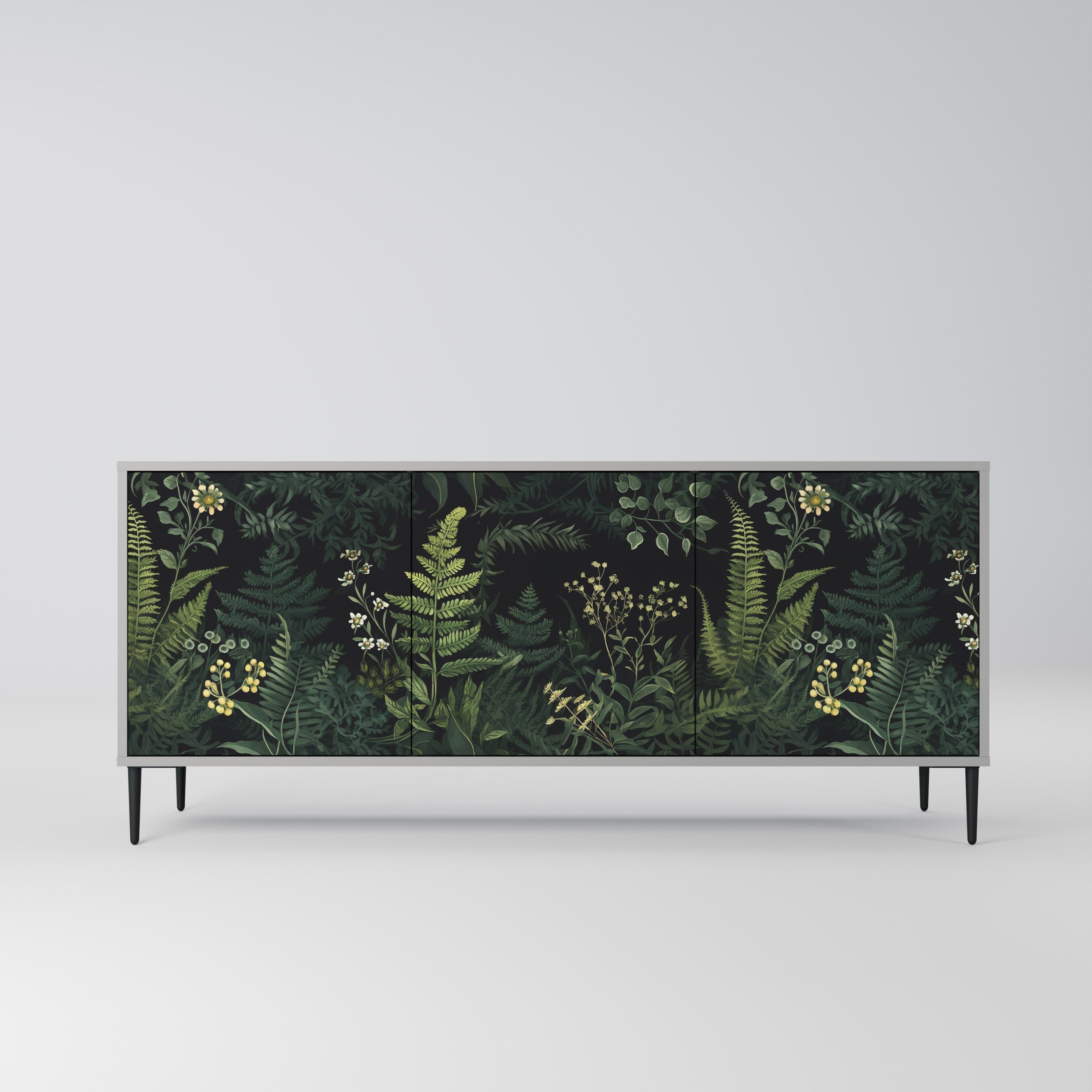 FERN FLOWERS 3-Door Sideboard in Grey Finish