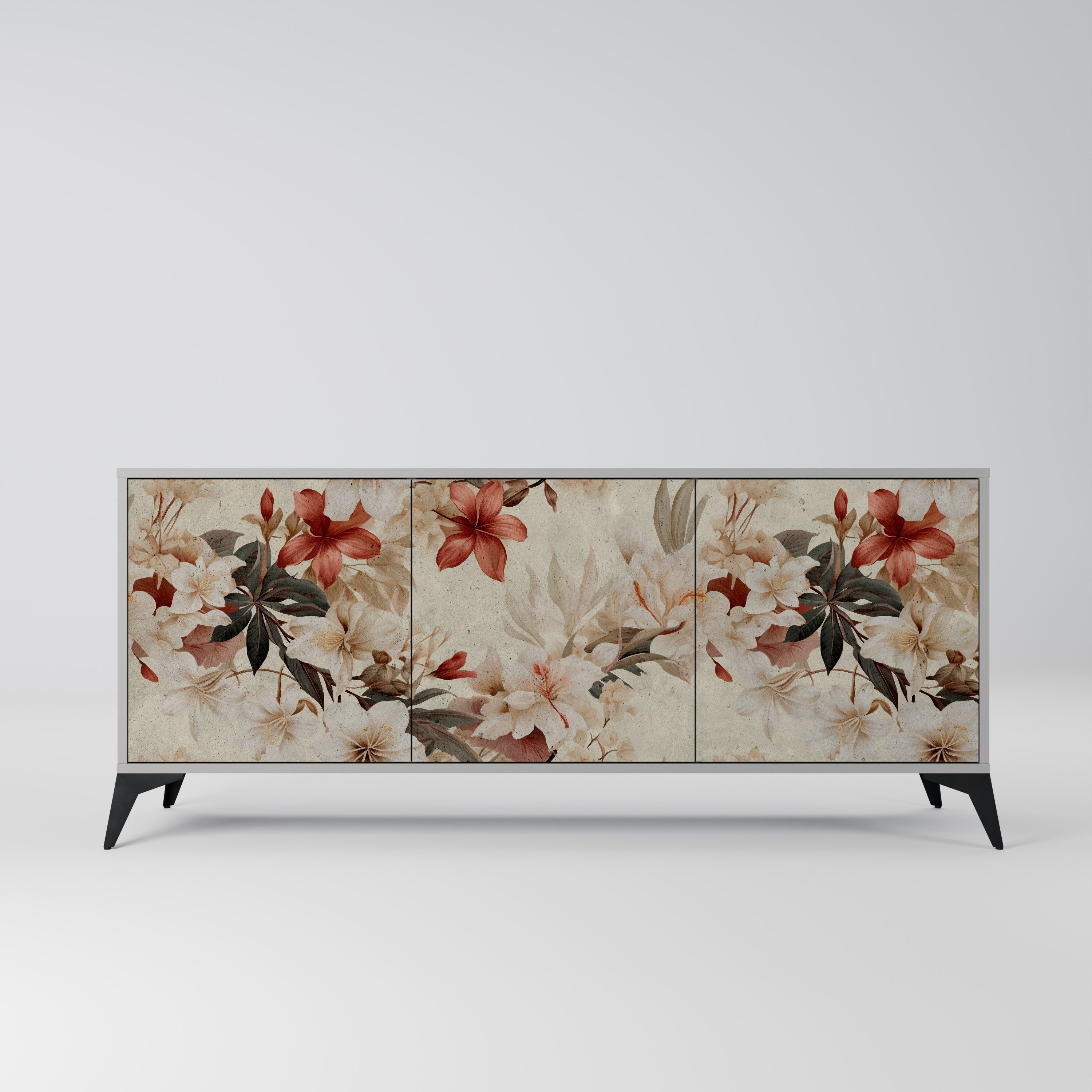 PETAL HARMONY 3-Door Sideboard in Grey Finish