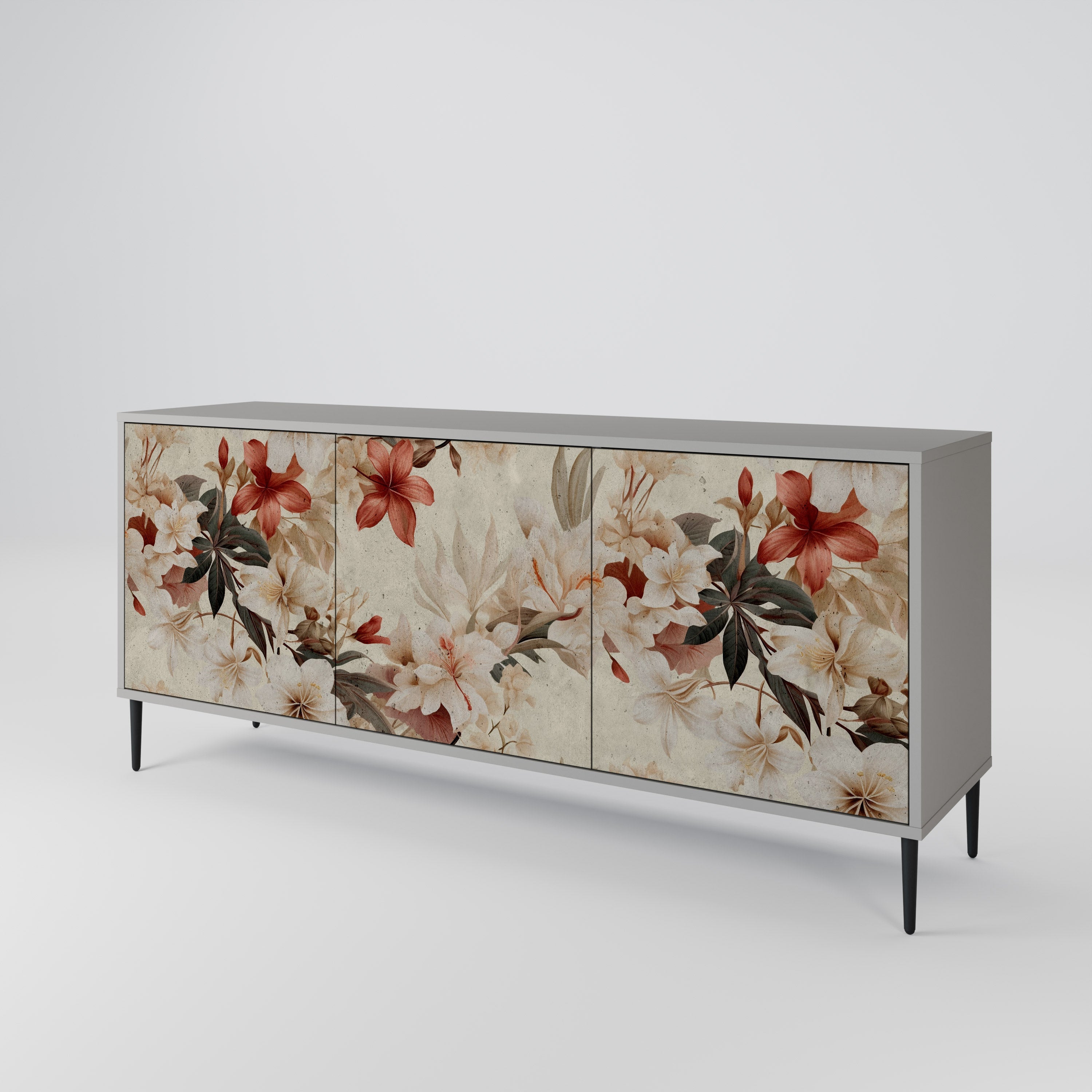 PETAL HARMONY 3-Door Sideboard in Grey Finish
