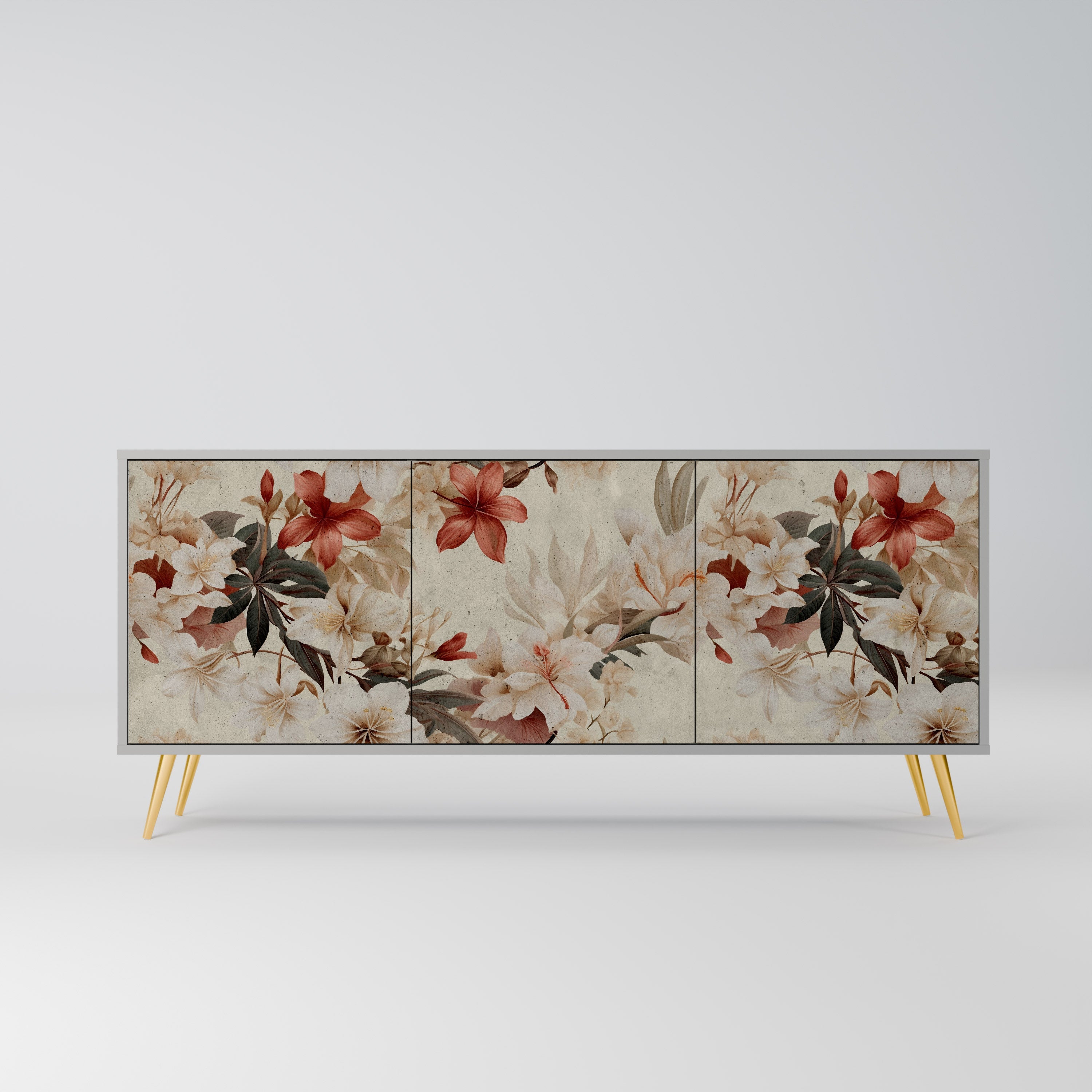 PETAL HARMONY 3-Door Sideboard in Grey Finish