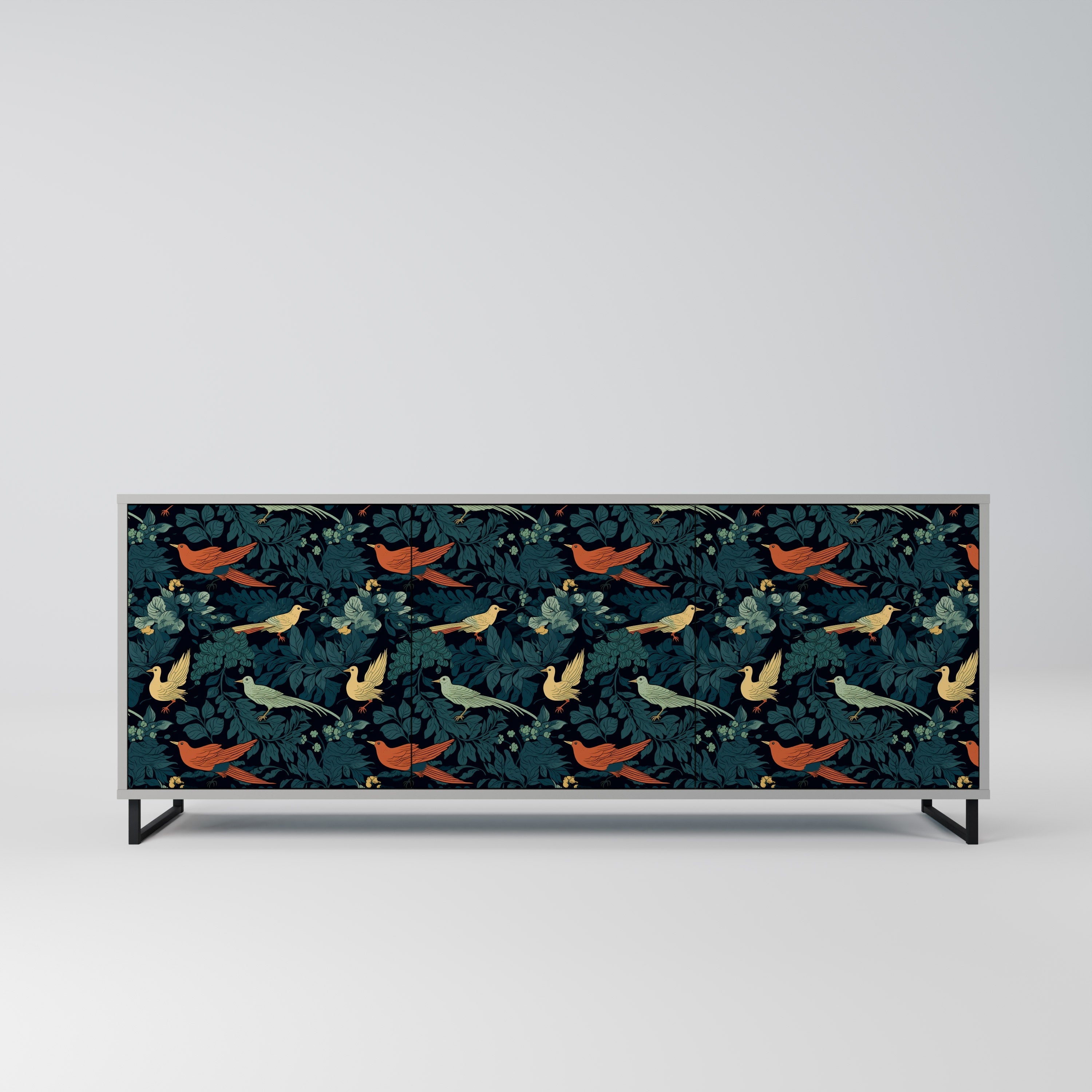 FOWL ORNAMENT 3-Door Sideboard in Grey Finish