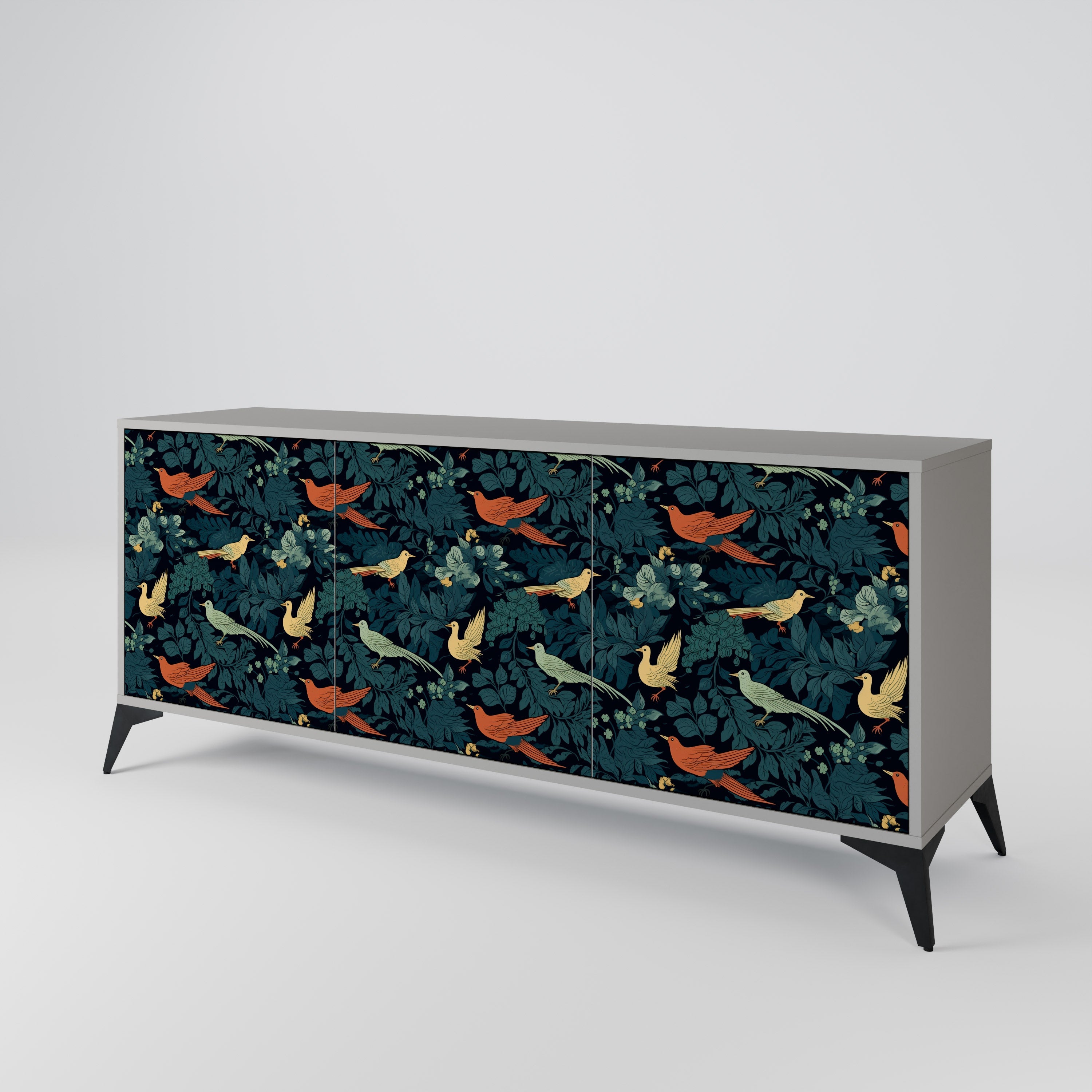 FOWL ORNAMENT 3-Door Sideboard in Grey Finish