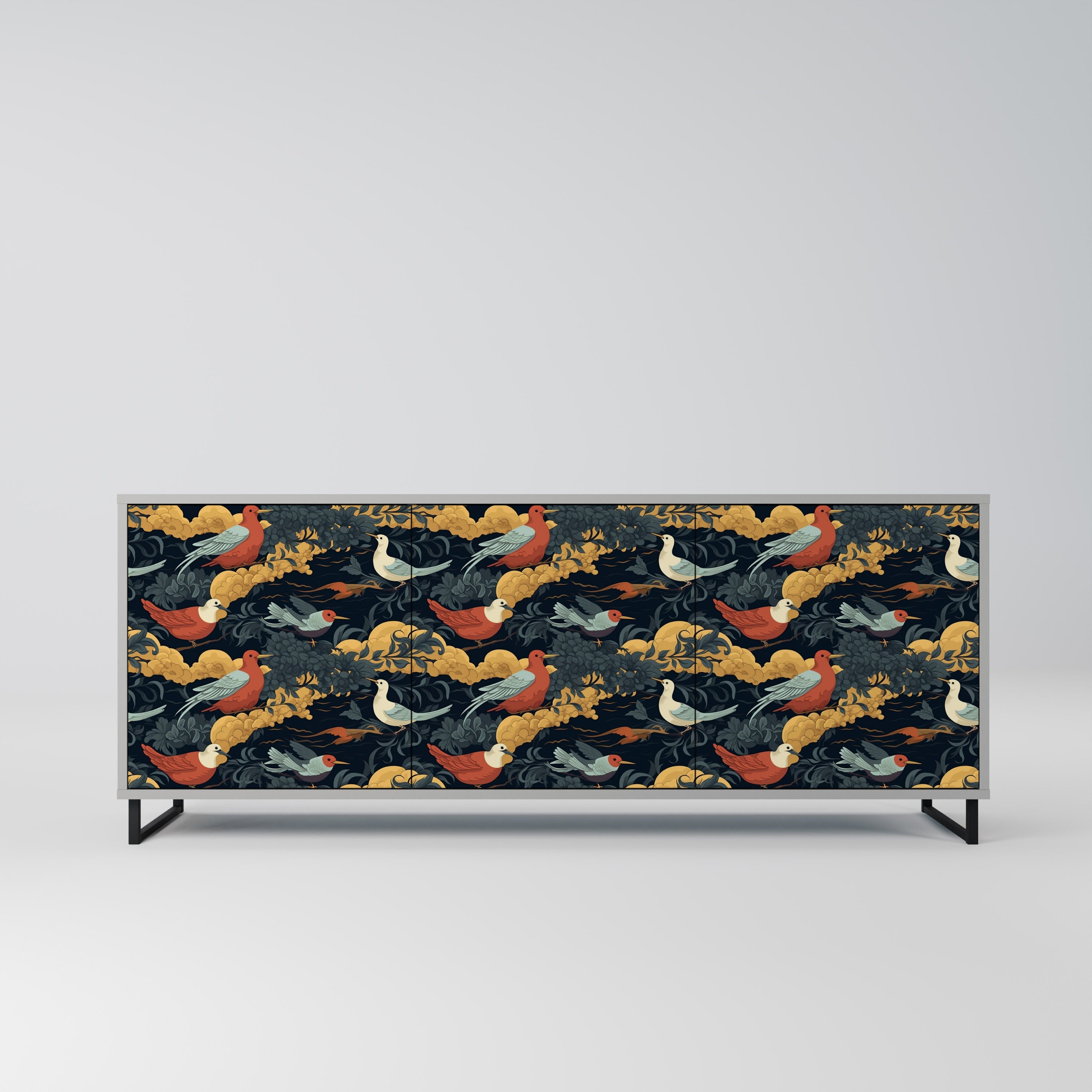 FOWLY DAZE 3-Door Sideboard in Grey Finish