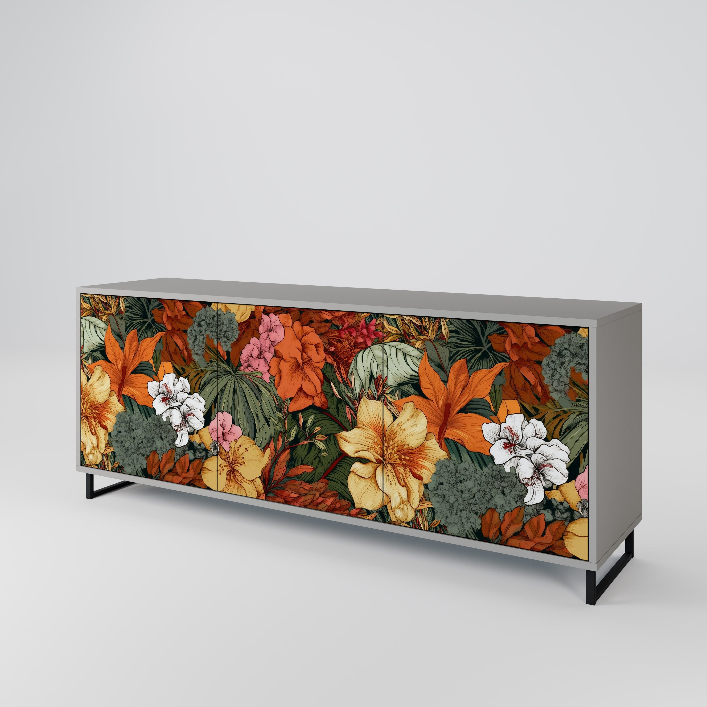 RADIANT FLORA 3-Door Sideboard in Grey Finish