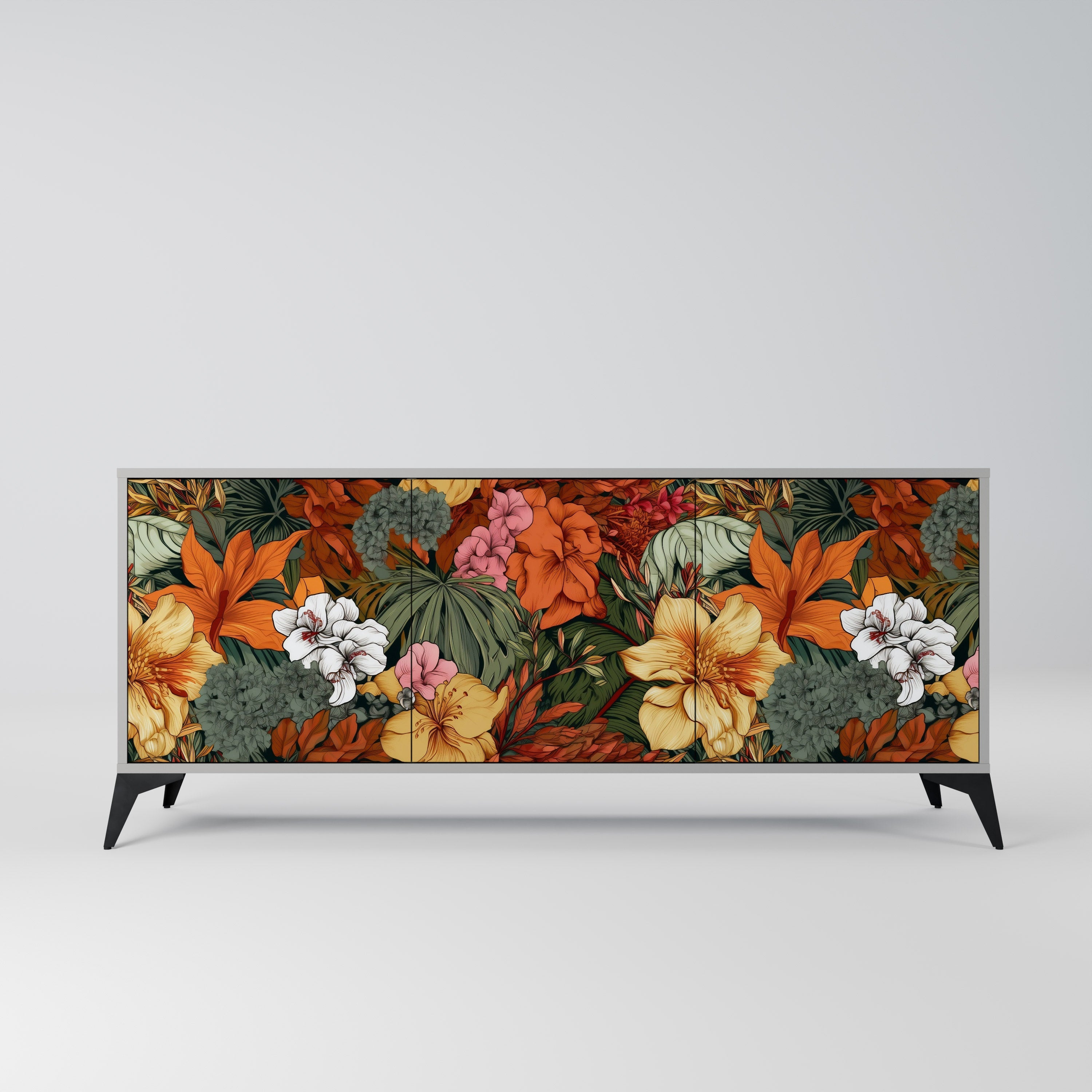 RADIANT FLORA 3-Door Sideboard in Grey Finish