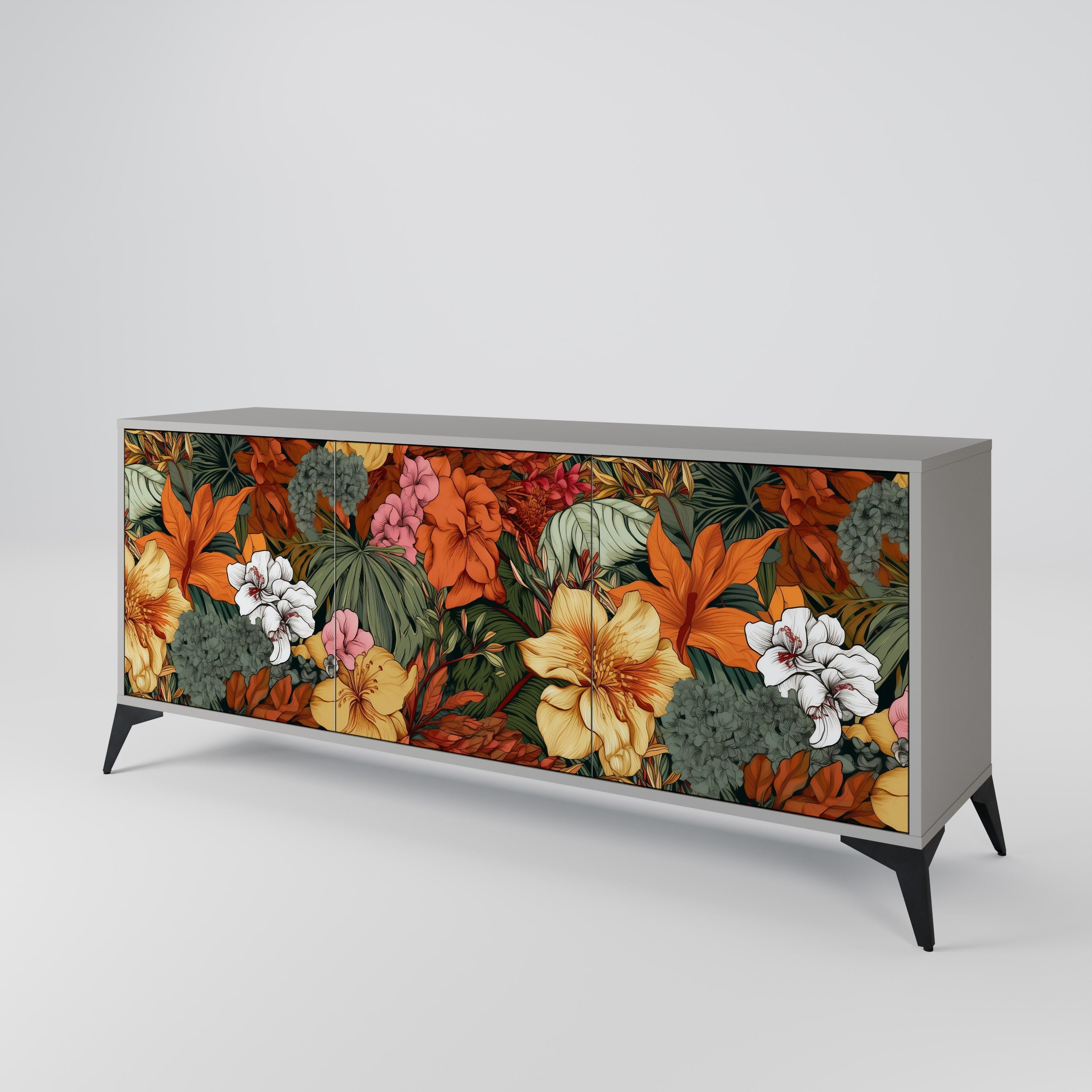 RADIANT FLORA 3-Door Sideboard in Grey Finish