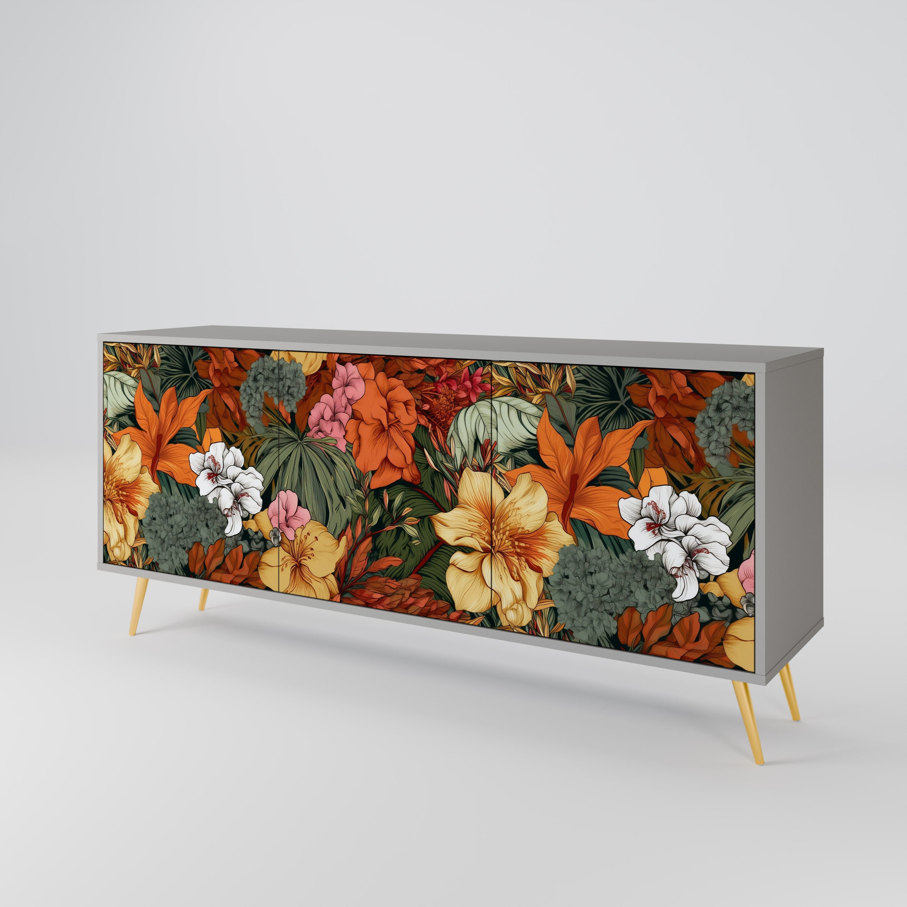 RADIANT FLORA 3-Door Sideboard in Grey Finish