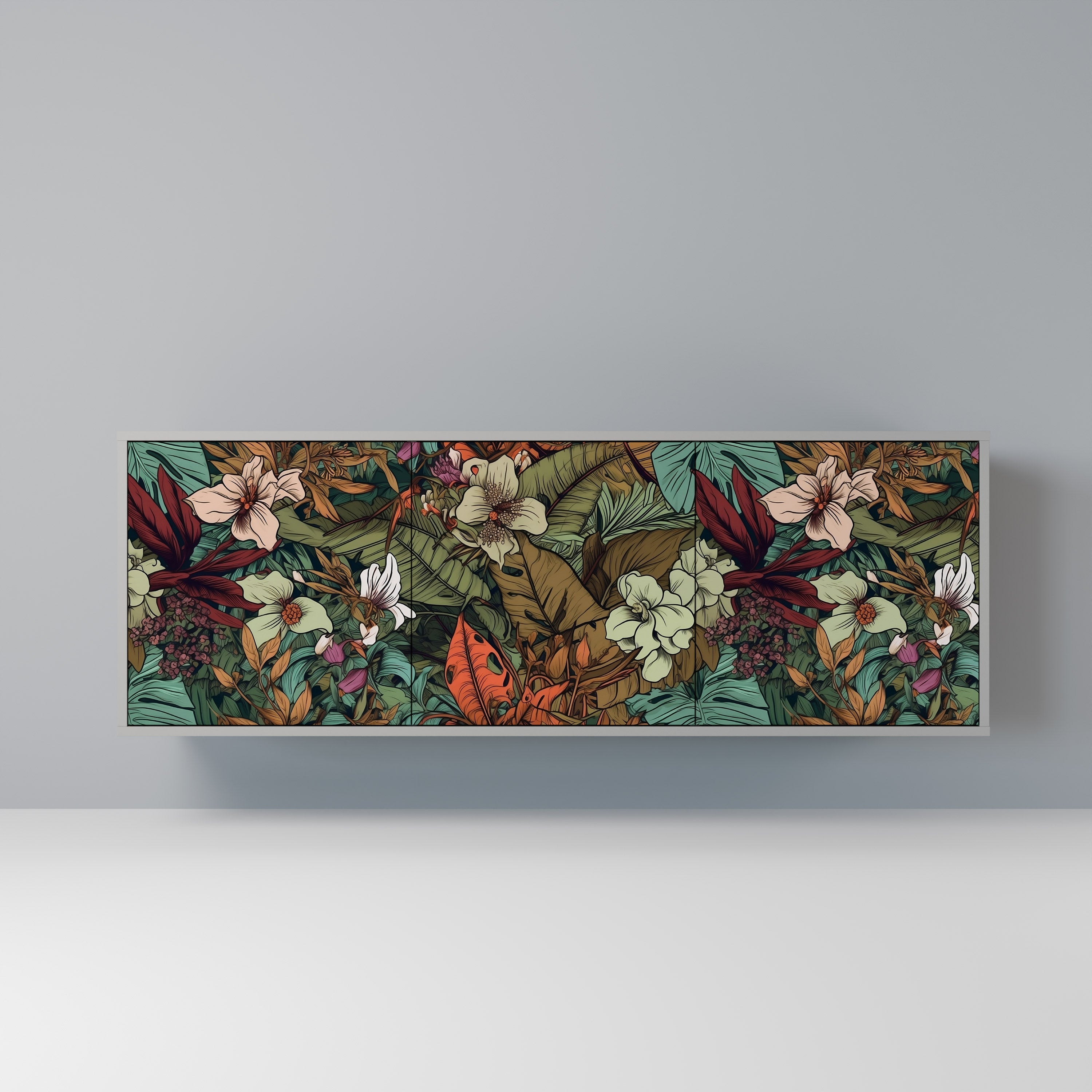 BOTANICAL EMERGENCE 3-Door Sideboard in Grey Finish