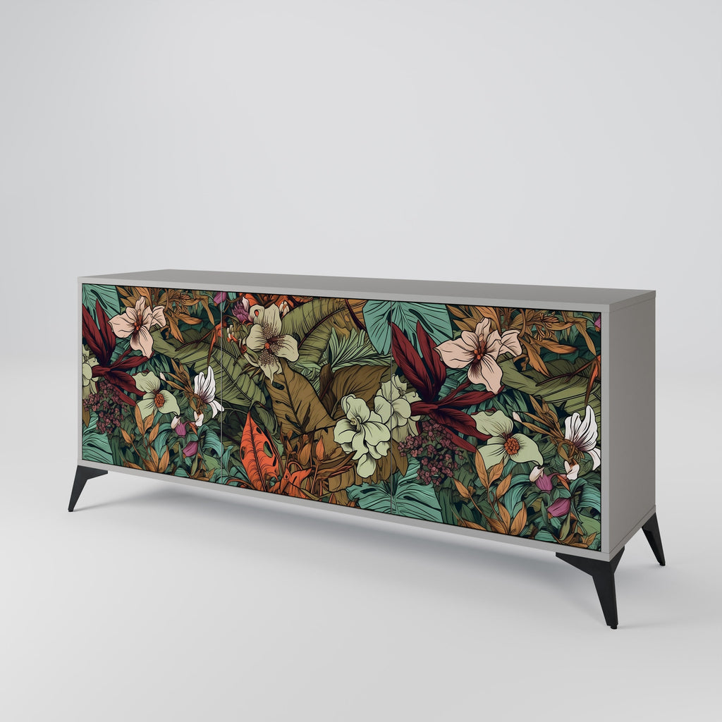 BOTANICAL EMERGENCE 3-Door Sideboard in Grey Finish