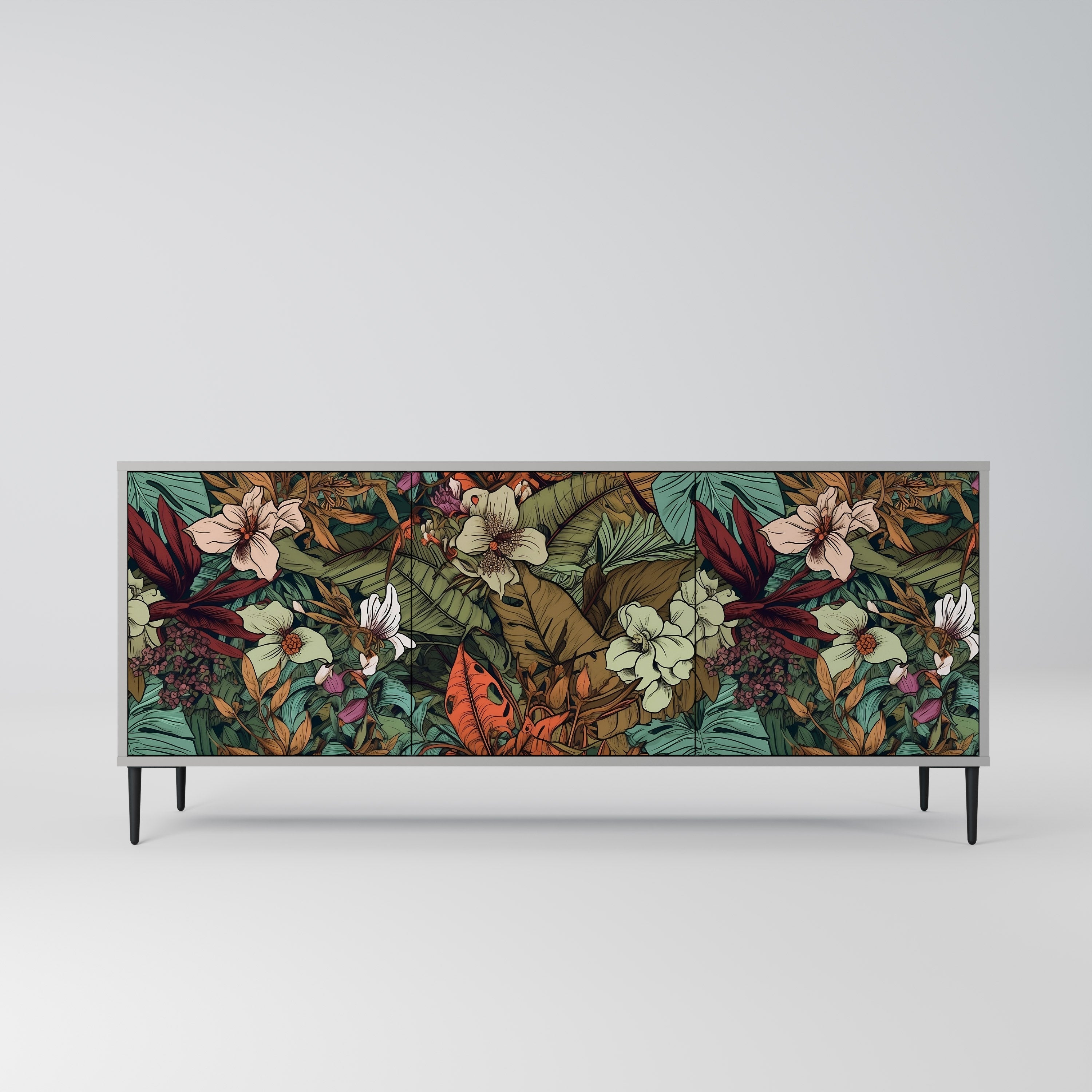 BOTANICAL EMERGENCE 3-Door Sideboard in Grey Finish