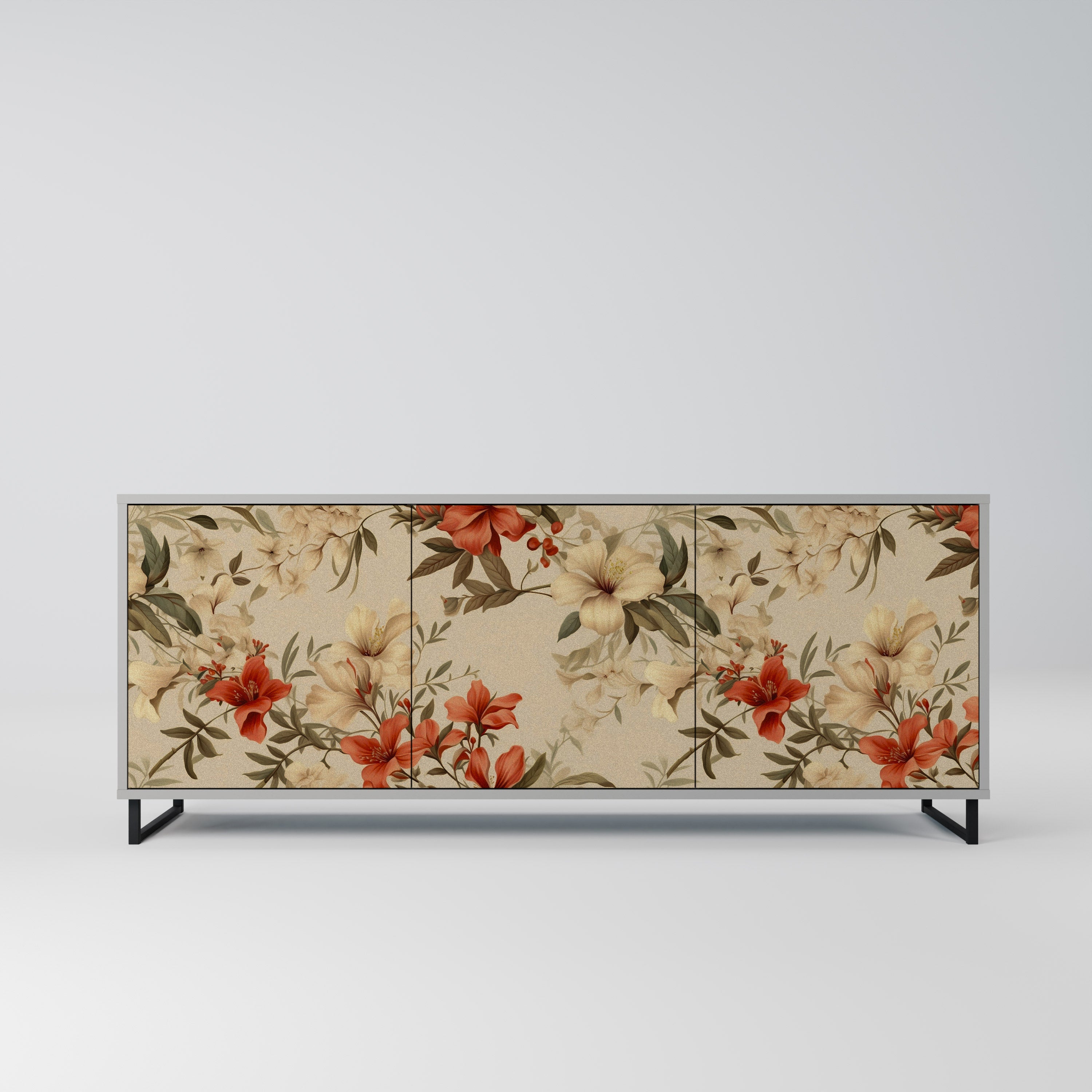 BLOOMING HARMONY 3-Door Sideboard in Grey Finish