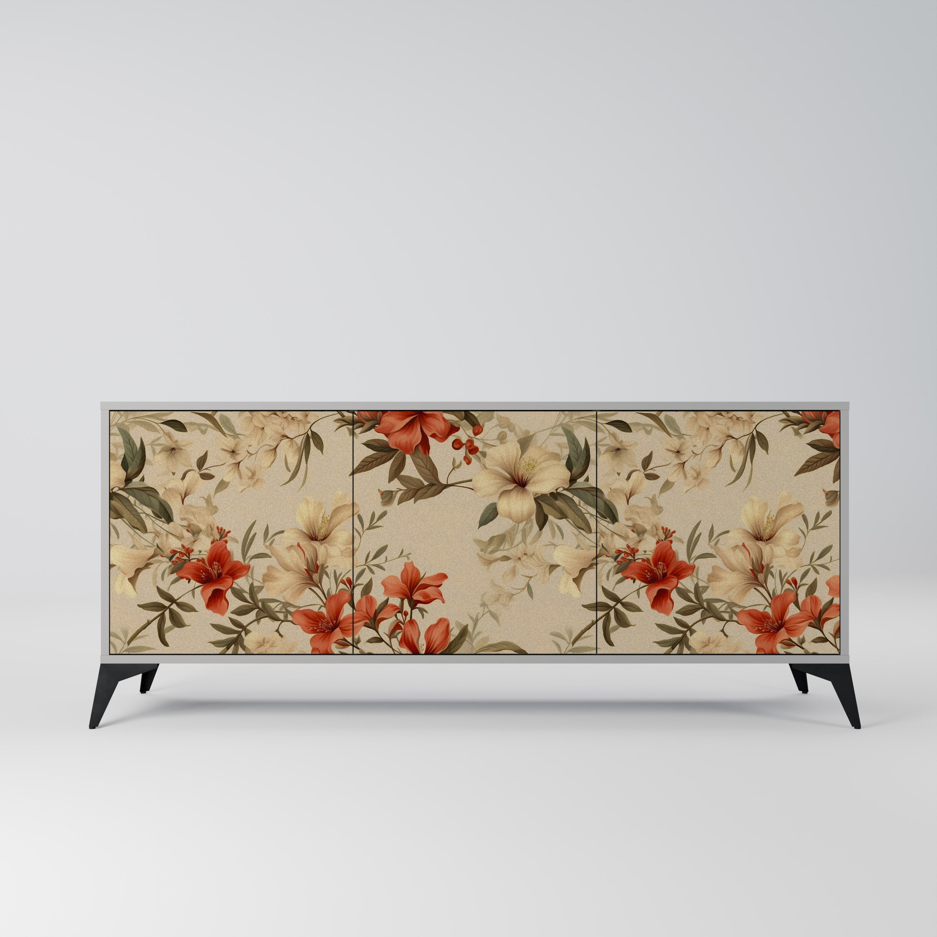 BLOOMING HARMONY 3-Door Sideboard in Grey Finish