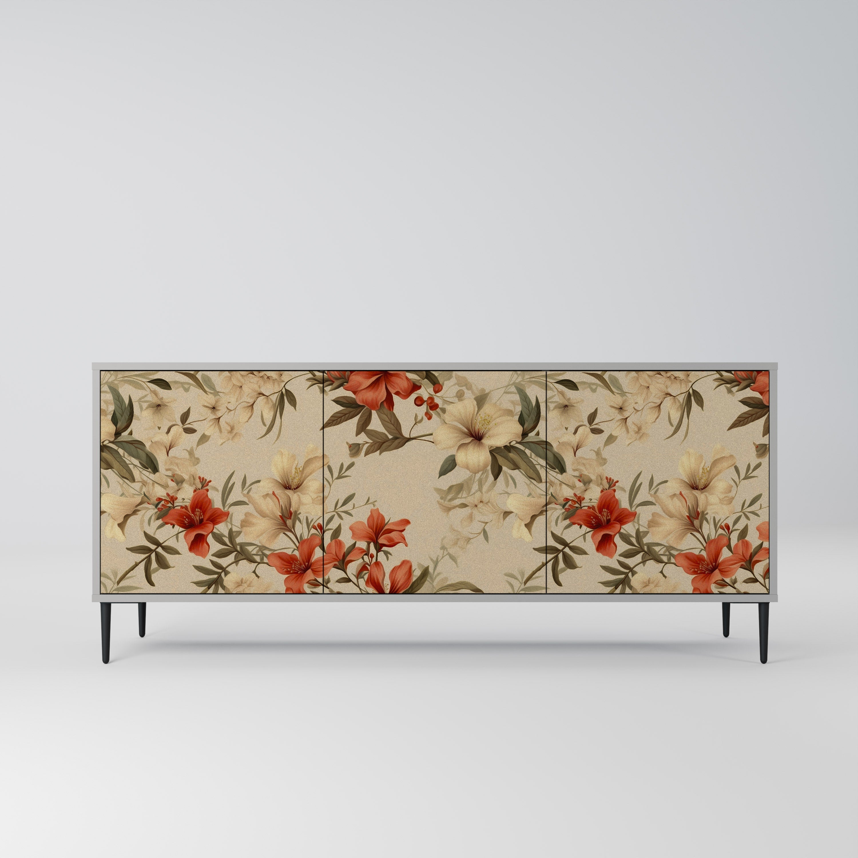 BLOOMING HARMONY 3-Door Sideboard in Grey Finish