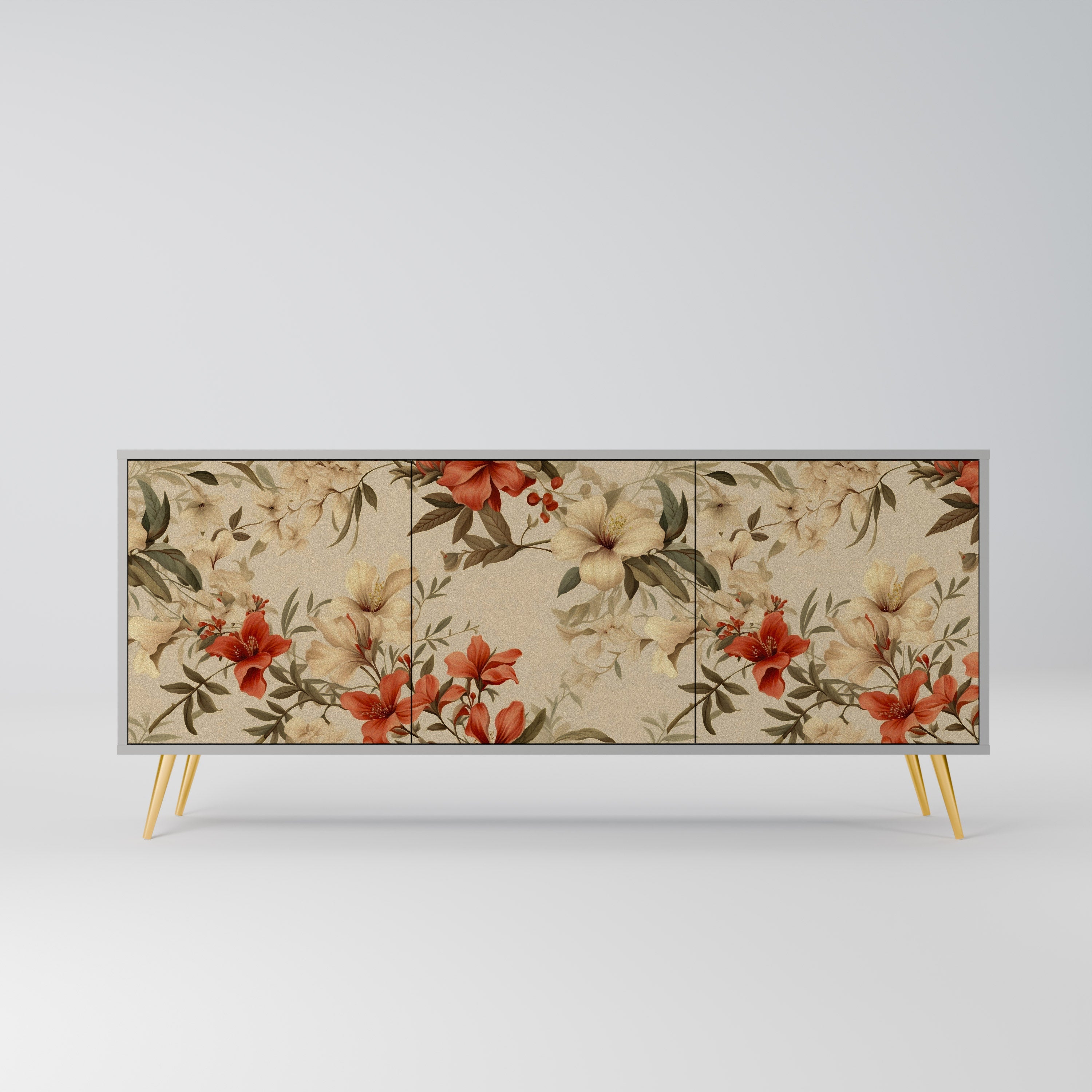 BLOOMING HARMONY 3-Door Sideboard in Grey Finish