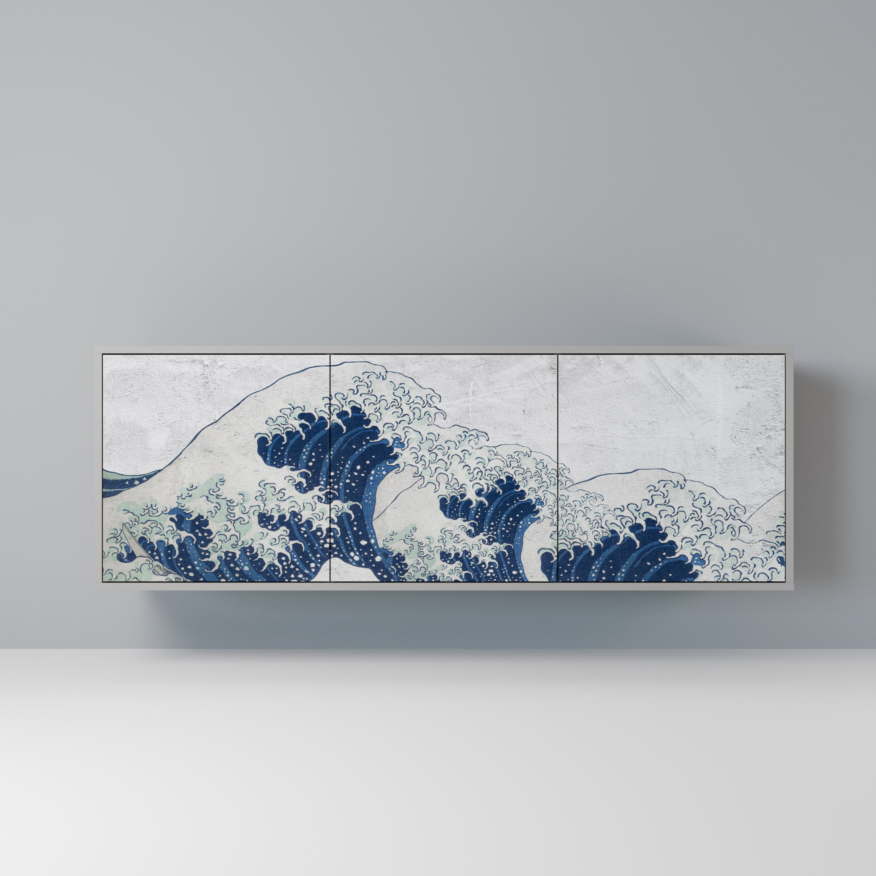 THE GREAT WAVE AT KANAGAWA 3-Door Sideboard in Grey Finish